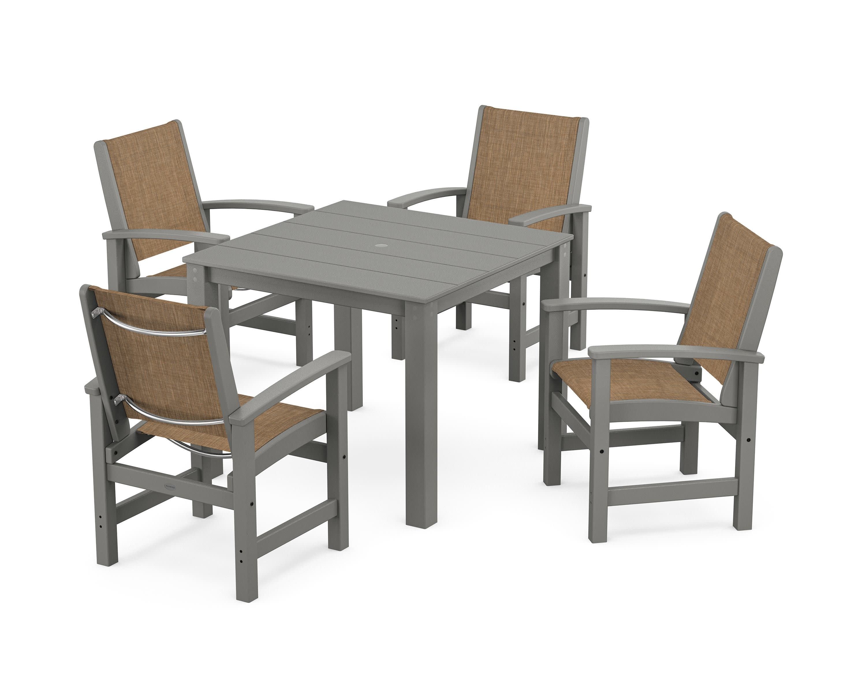 Coastal 5-Piece Parsons Dining Set in Slate Grey / Burlap Sling