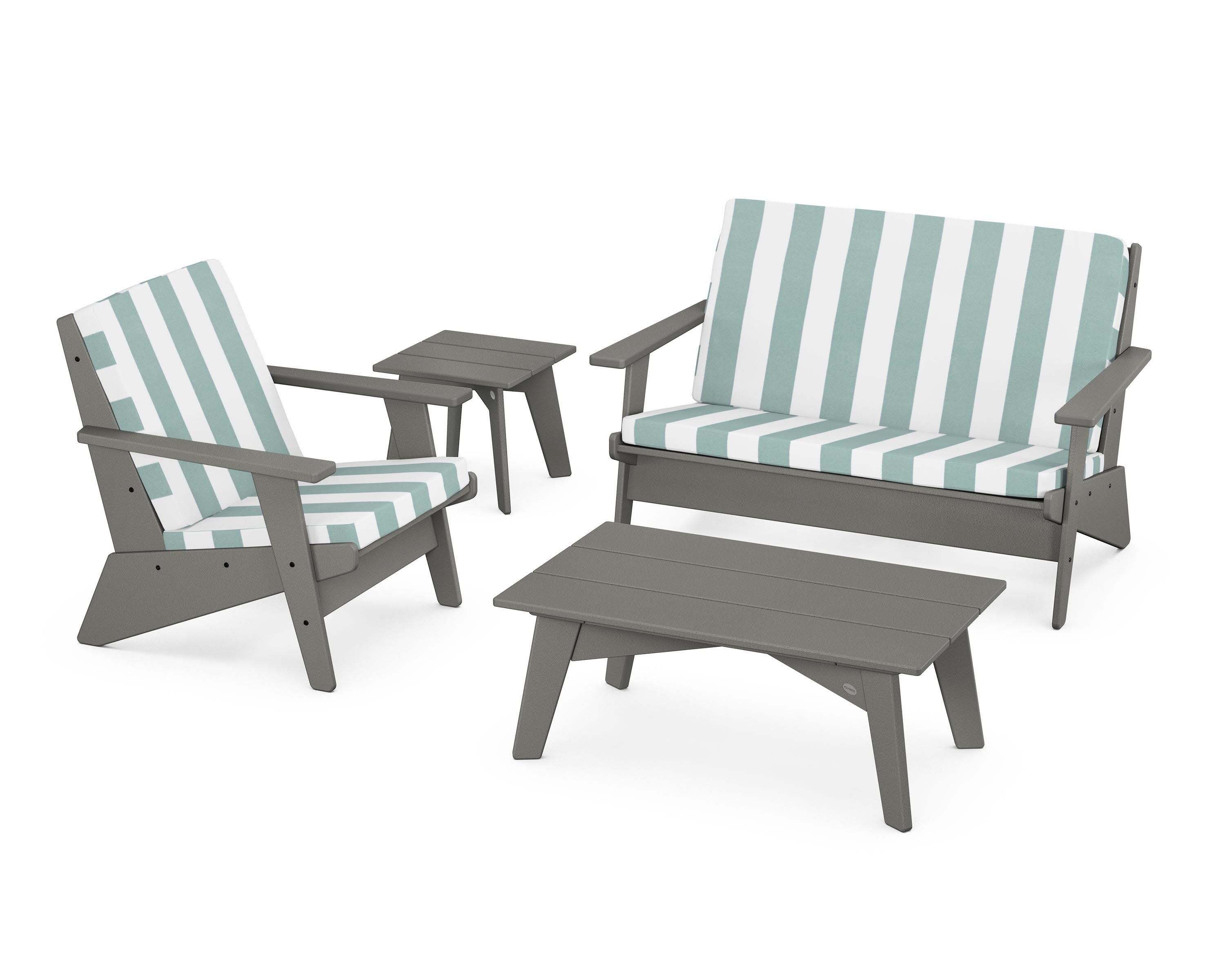 Riviera Modern Lounge 4-Piece Set in Slate Grey / Cabana Stripe Glacier Spa