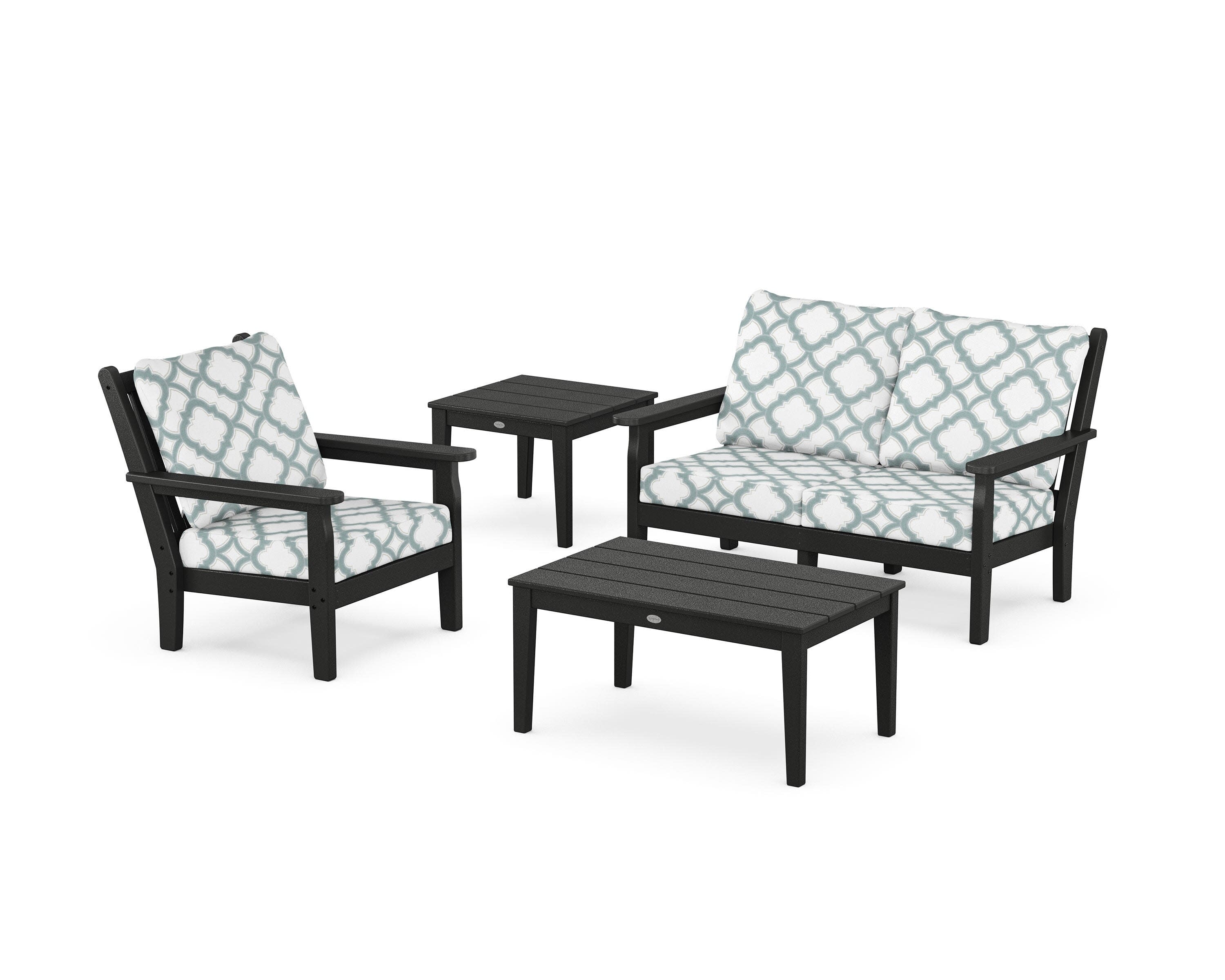 Chippendale 4-Piece Deep Seating Set in Black / Trellis Glacier Spa