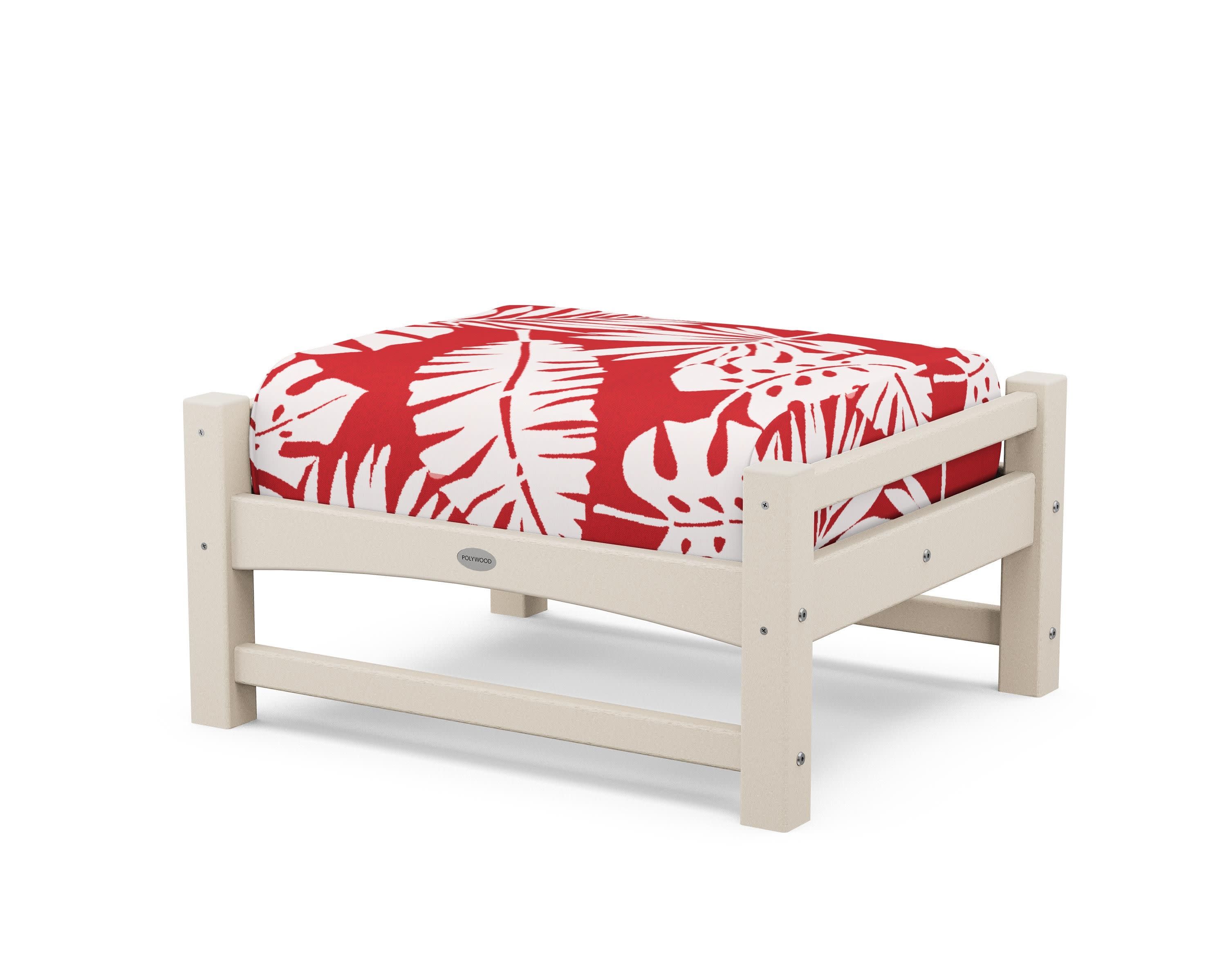 Club Ottoman in Sand / Leaf Crimson