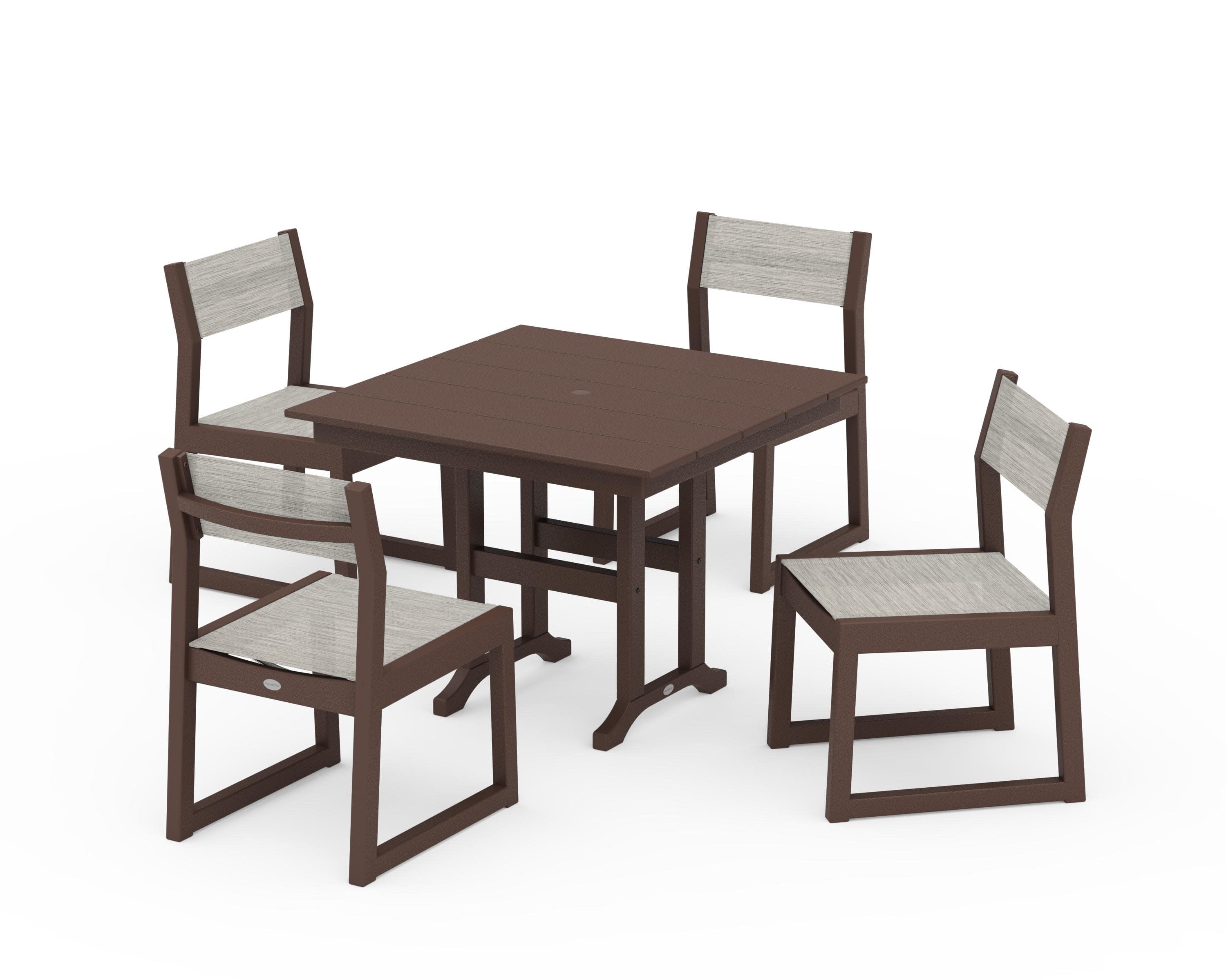 EDGE Sling Side Chair 5-Piece Farmhouse Dining Set in Mahogany / Birch Sling