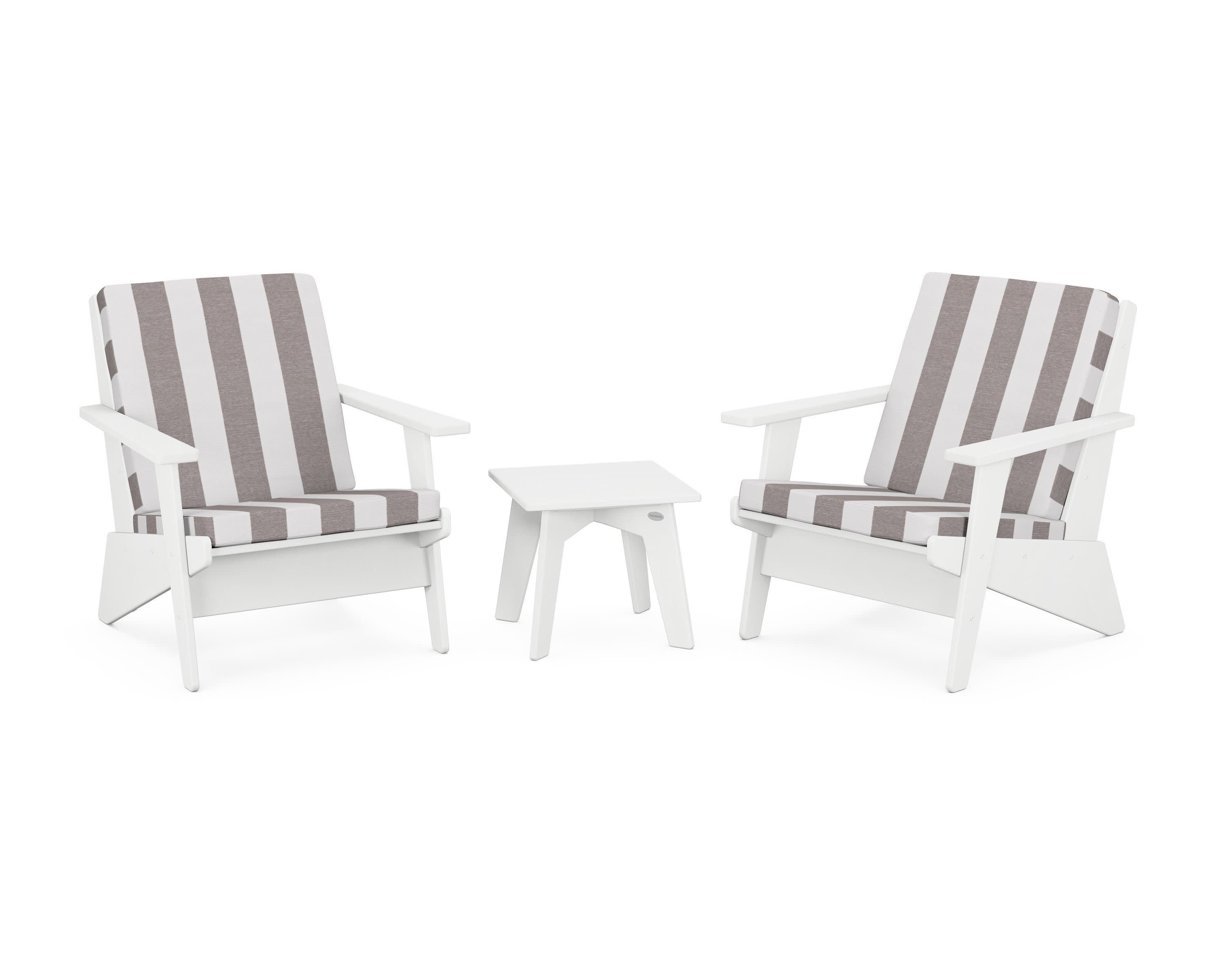 Riviera Modern Lounge 3-Piece Set in White / Cabana Stripe Grey Mist