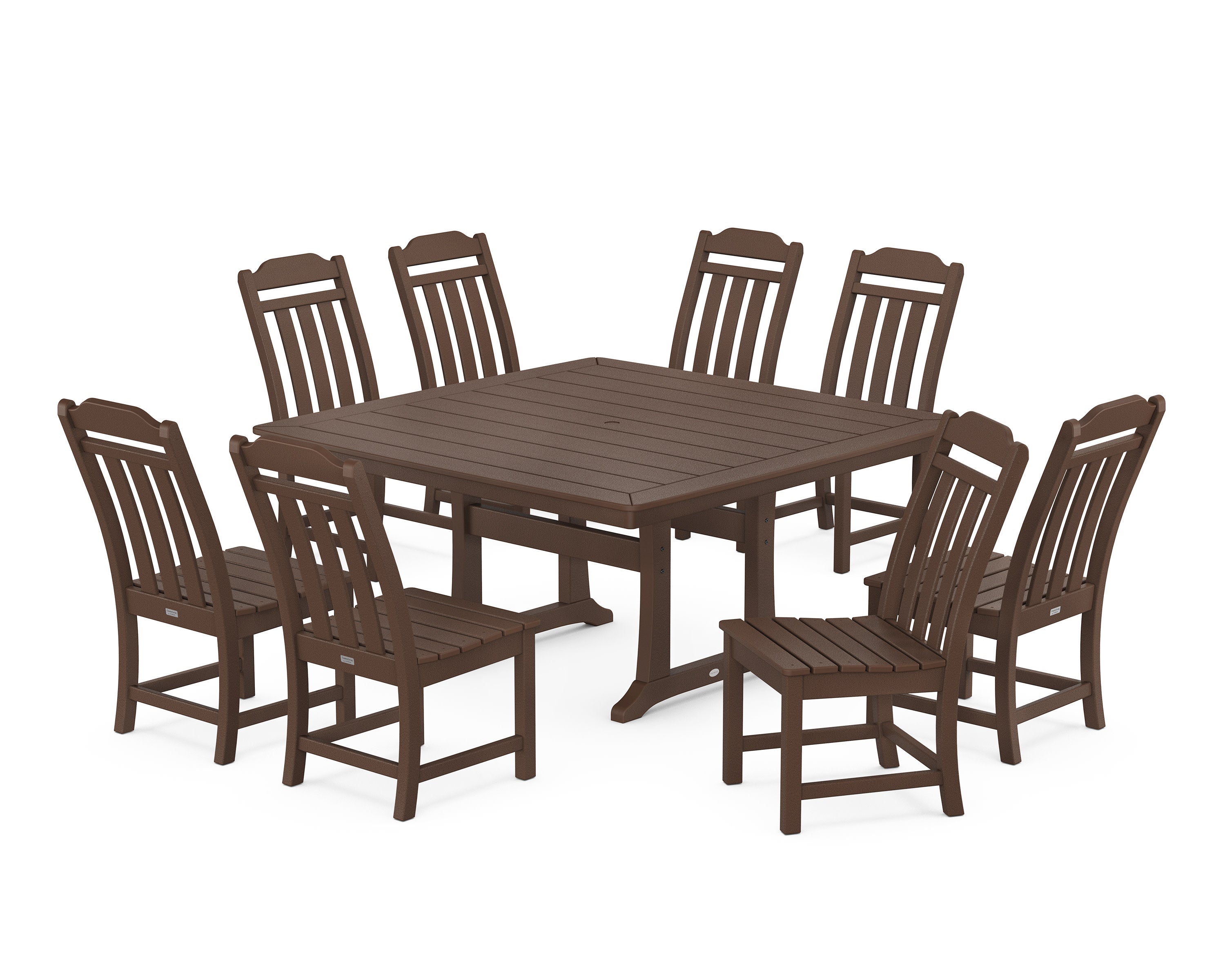 Cottage 9-Piece Square Side Chair Dining Set with Trestle Legs in Mahogany