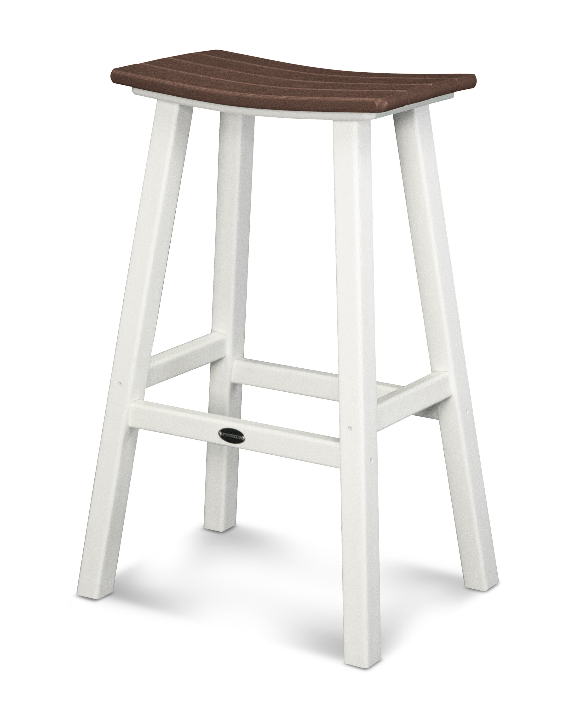 Contempo 30" Saddle Bar Stool in White / Mahogany