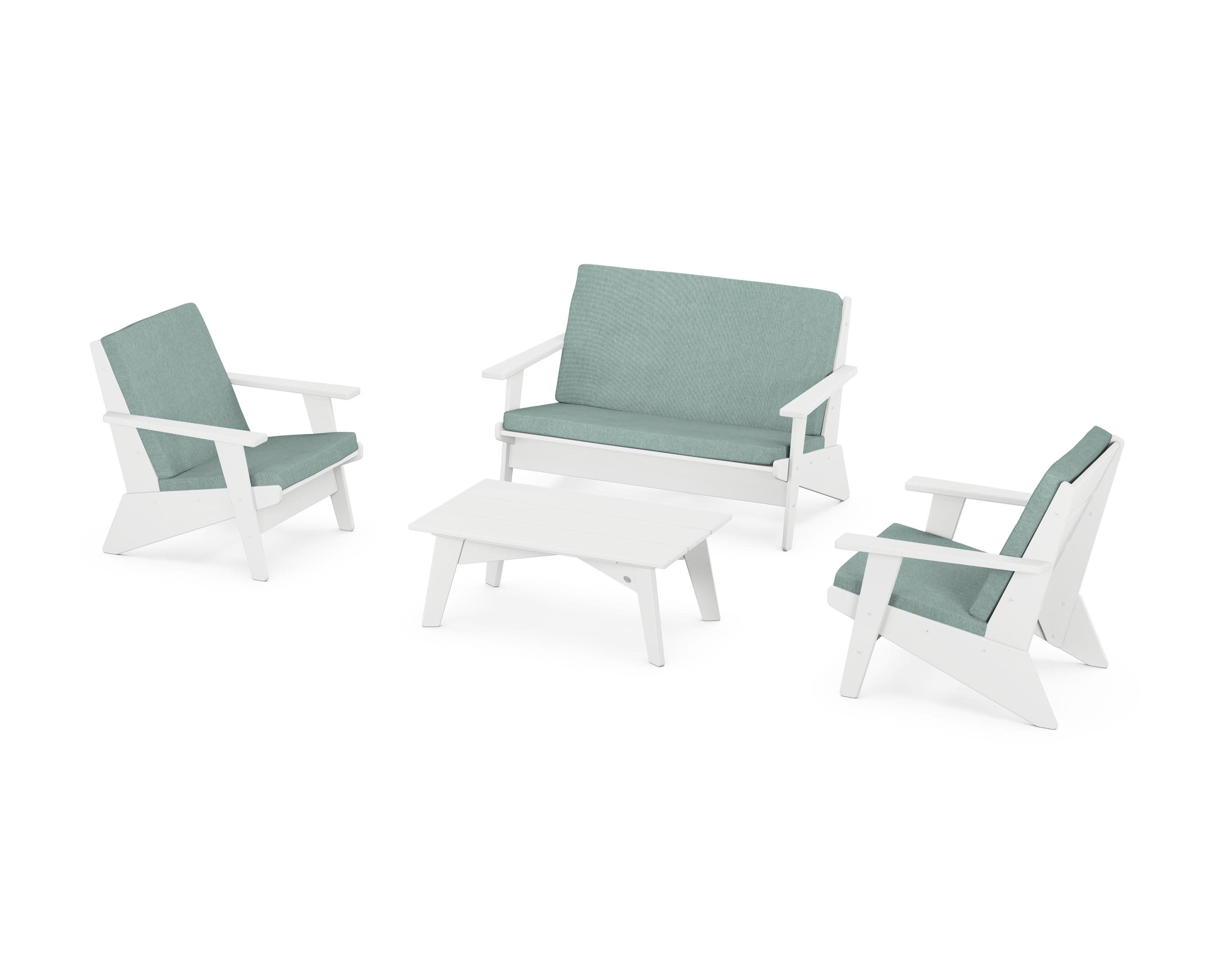 Riviera Modern Lounge 4-Piece Set in White / Glacier Spa