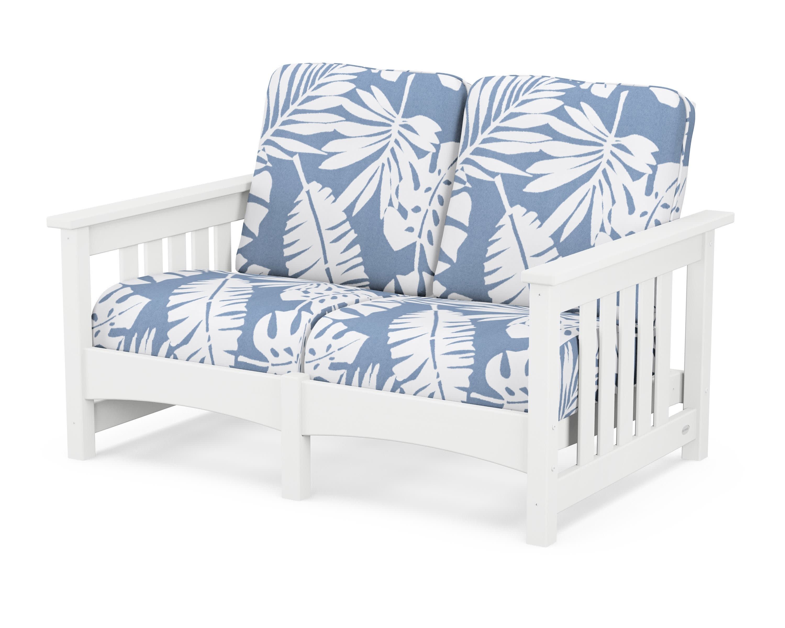 Club Mission Loveseat in White / Leaf Sky Blue