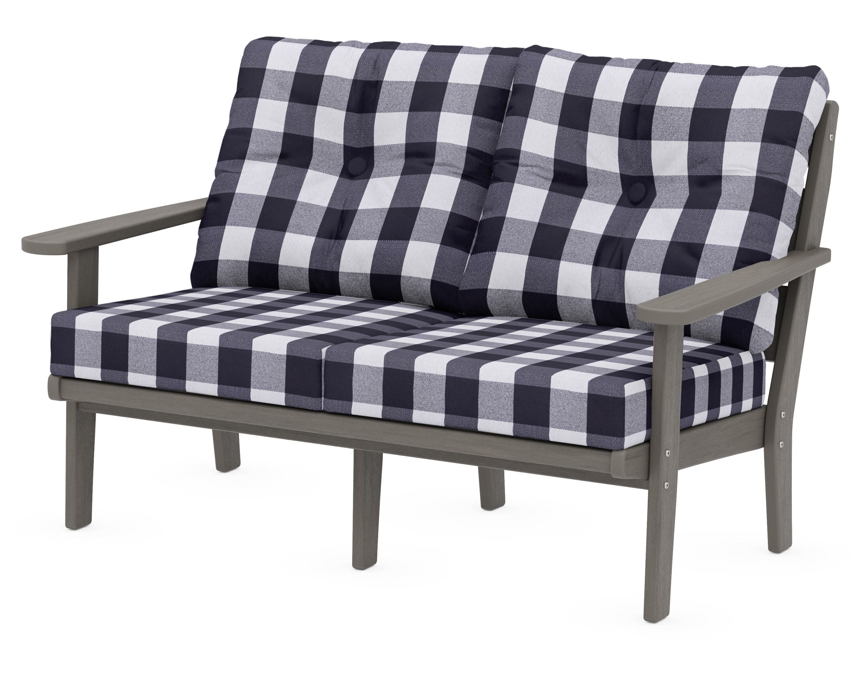 Lakeside Deep Seating Loveseat in Driftwood / Buffalo Plaid Navy