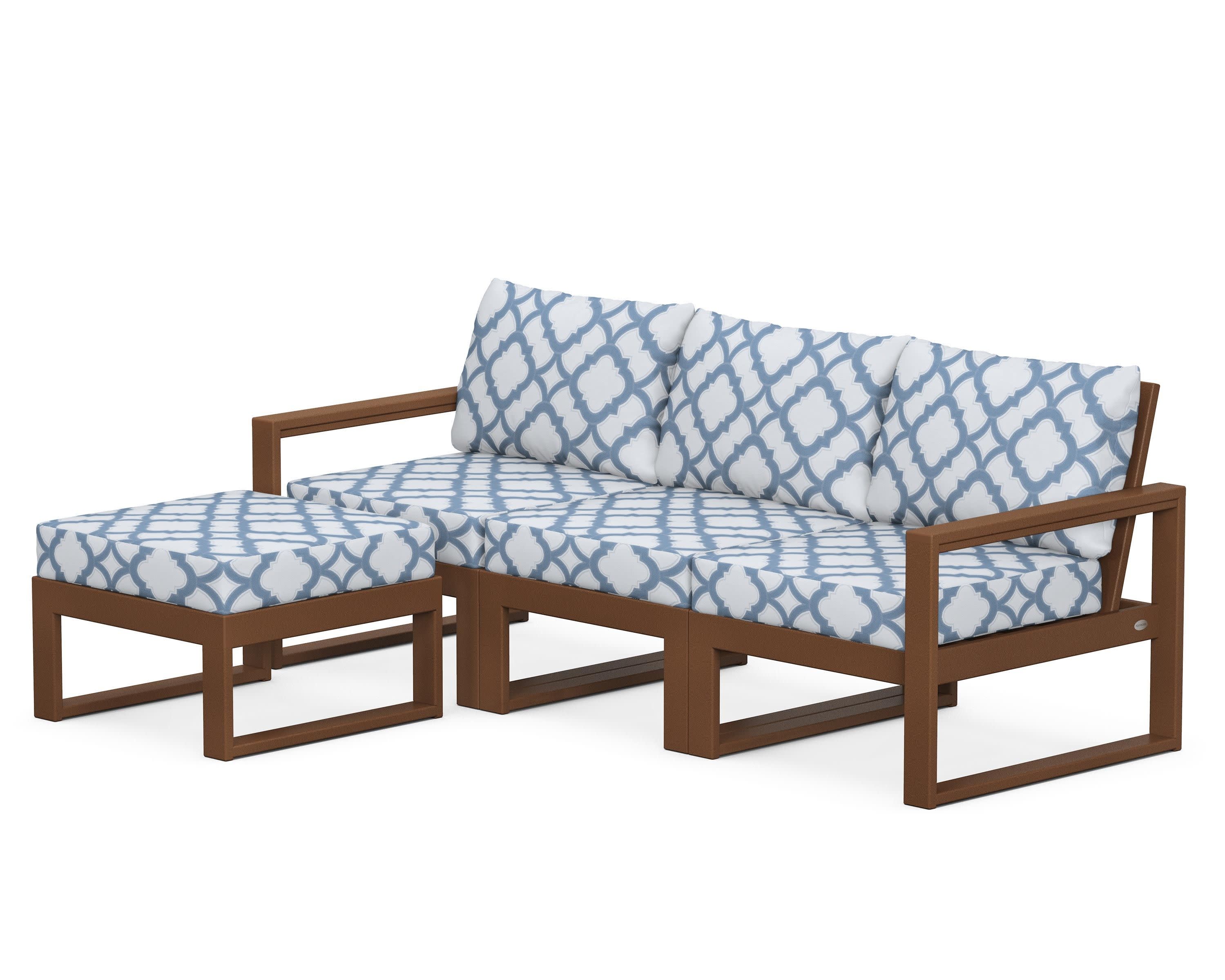 EDGE 4-Piece Modular Deep Seating Set with Ottoman in Teak / Trellis Sky Blue