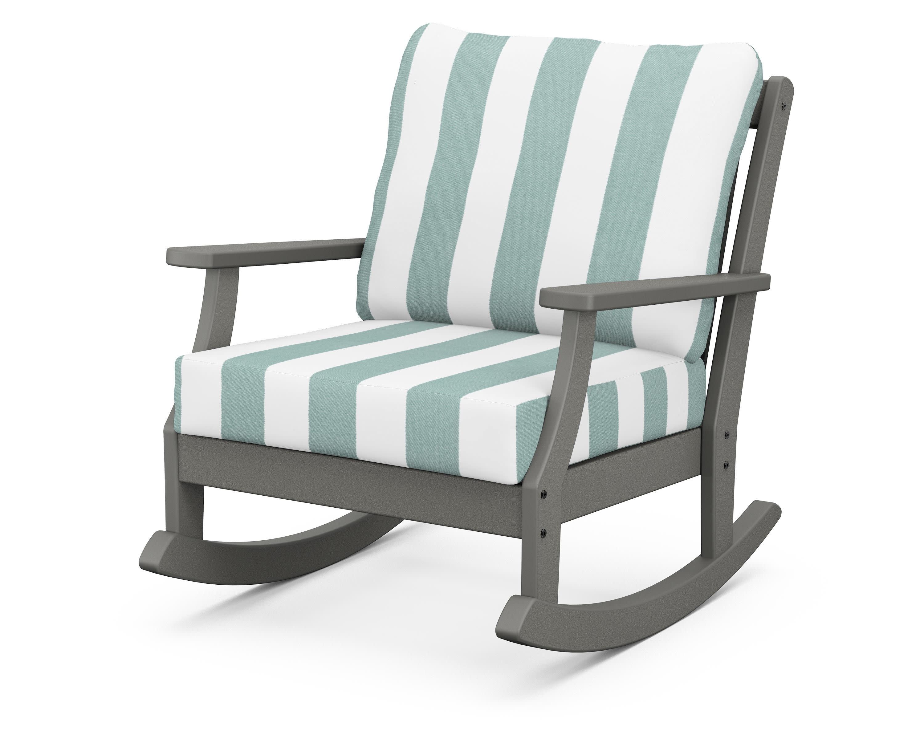 Braxton Deep Seating Rocking Chair in Slate Grey / Cabana Stripe Glacier Spa