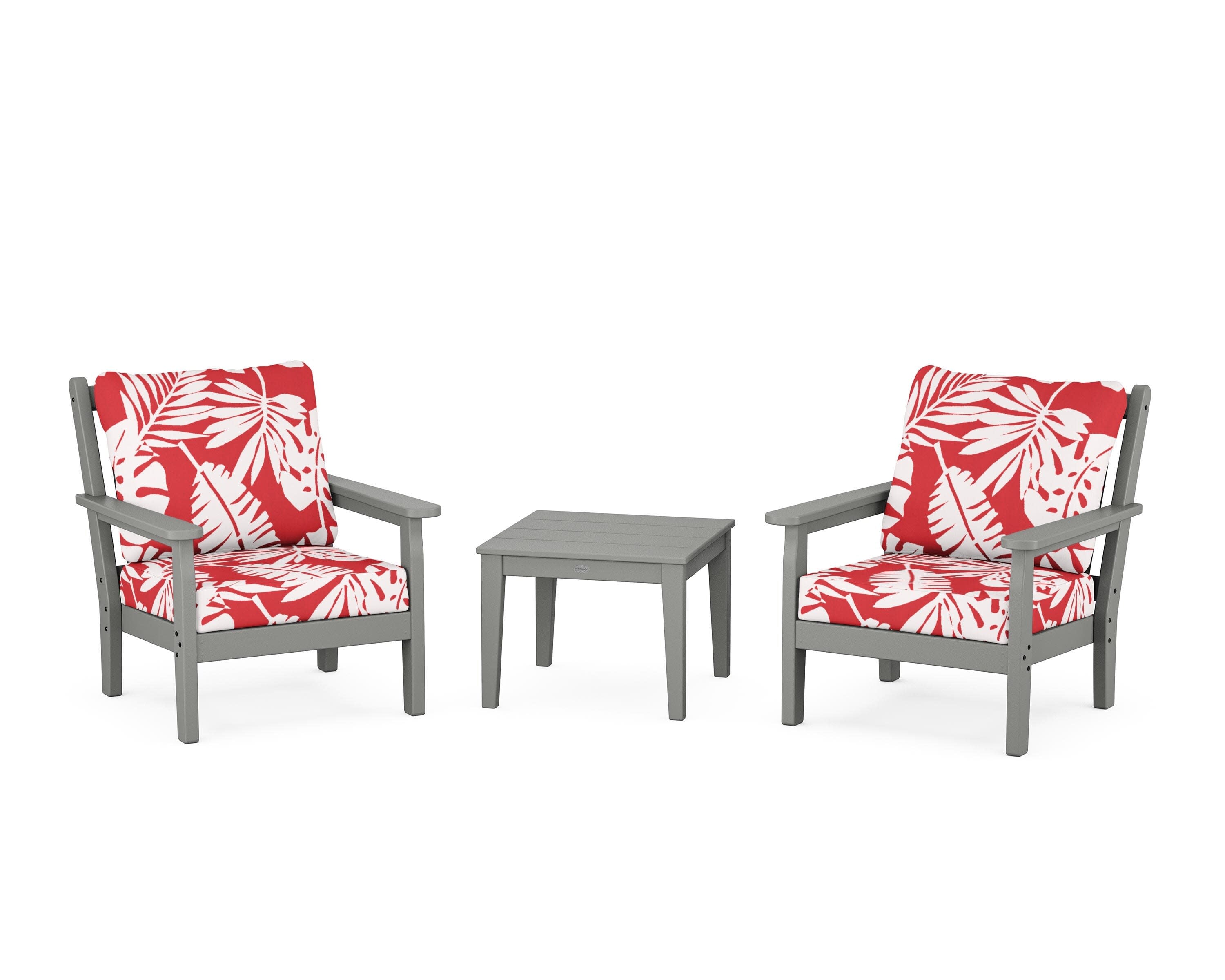 Chippendale 3-Piece Deep Seating Set in Slate Grey / Leaf Crimson