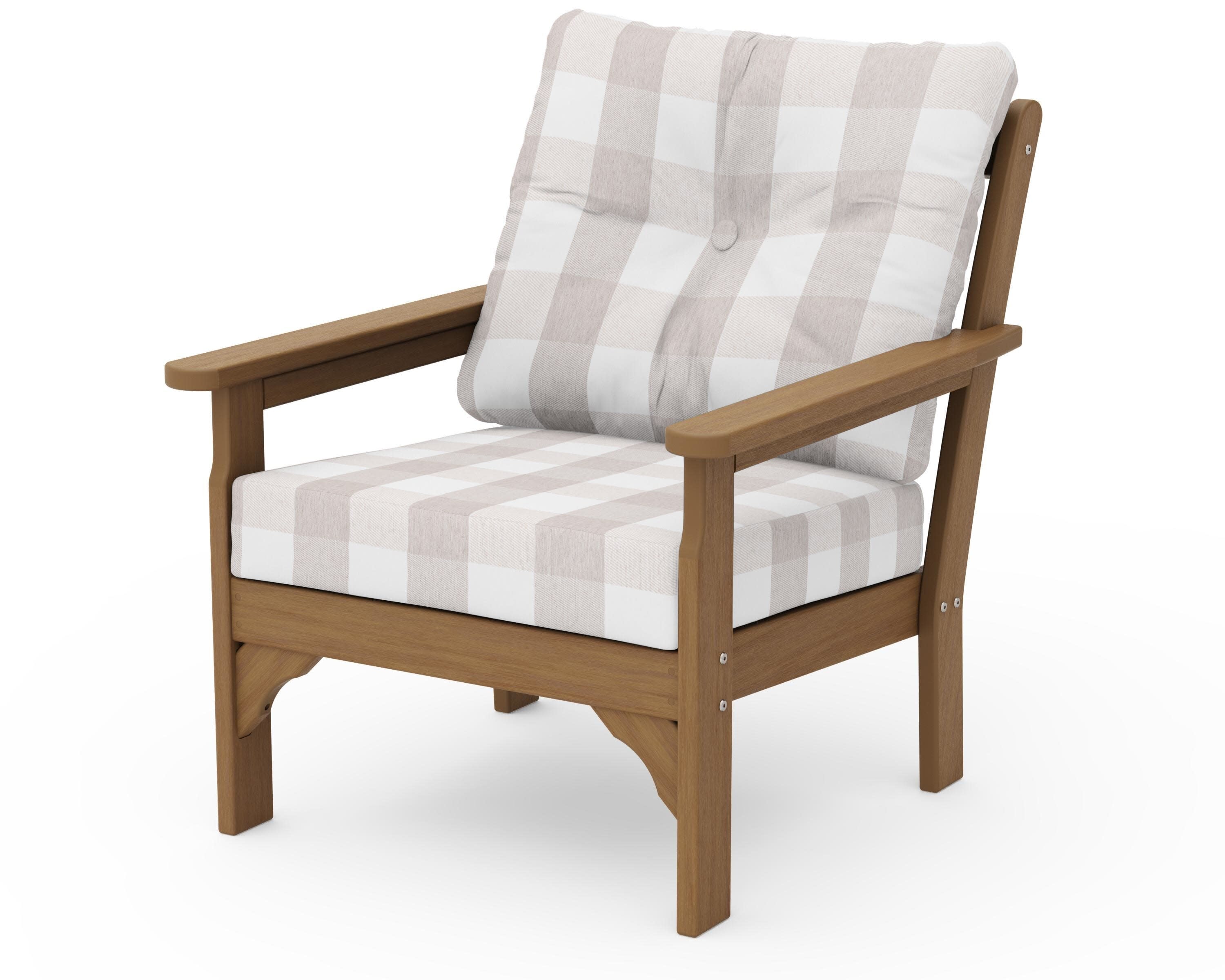 Vineyard Deep Seating Chair in Natural / Buffalo Plaid Dune Burlap
