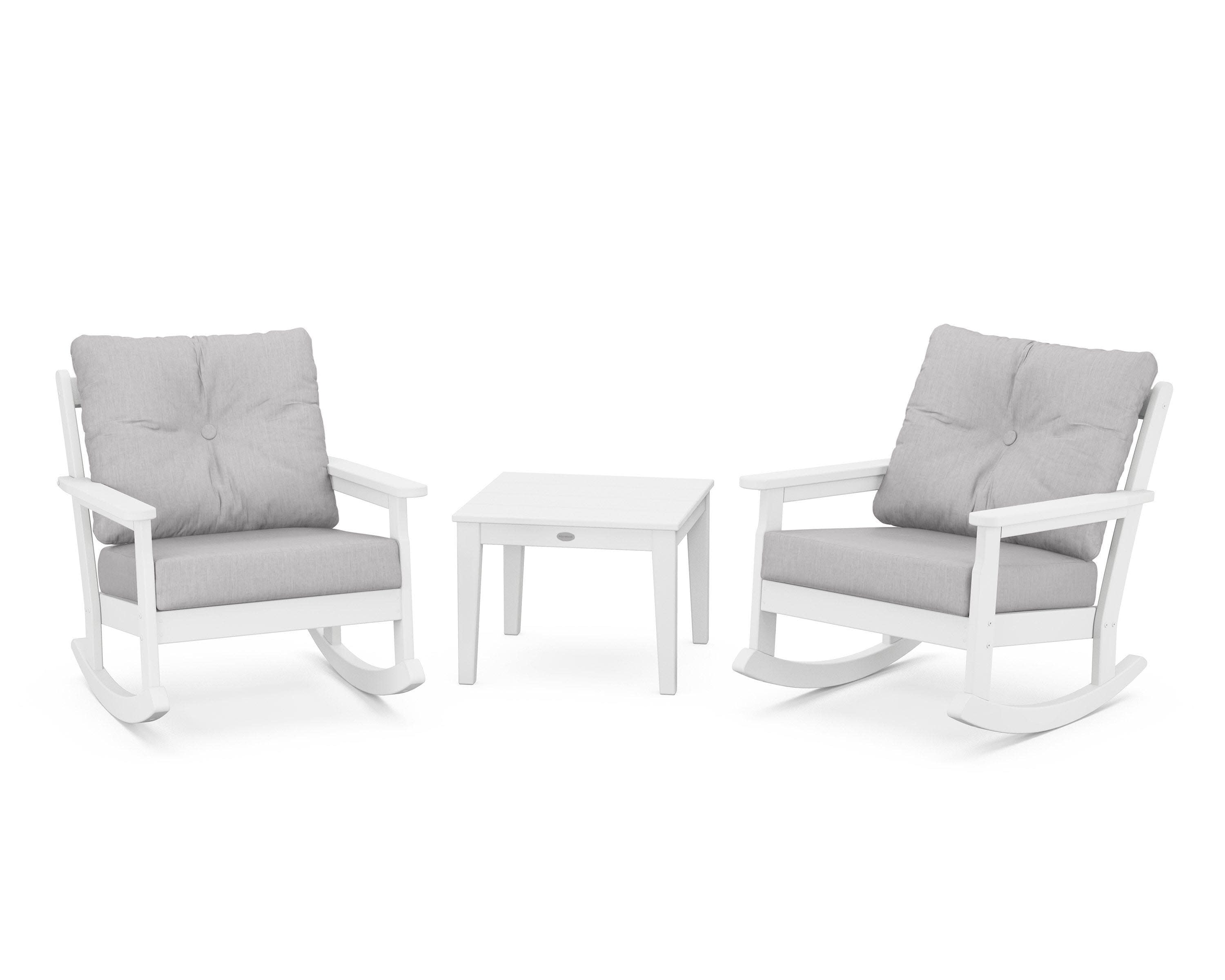 Vineyard 3-Piece Deep Seating Rocker Set in White / Granite
