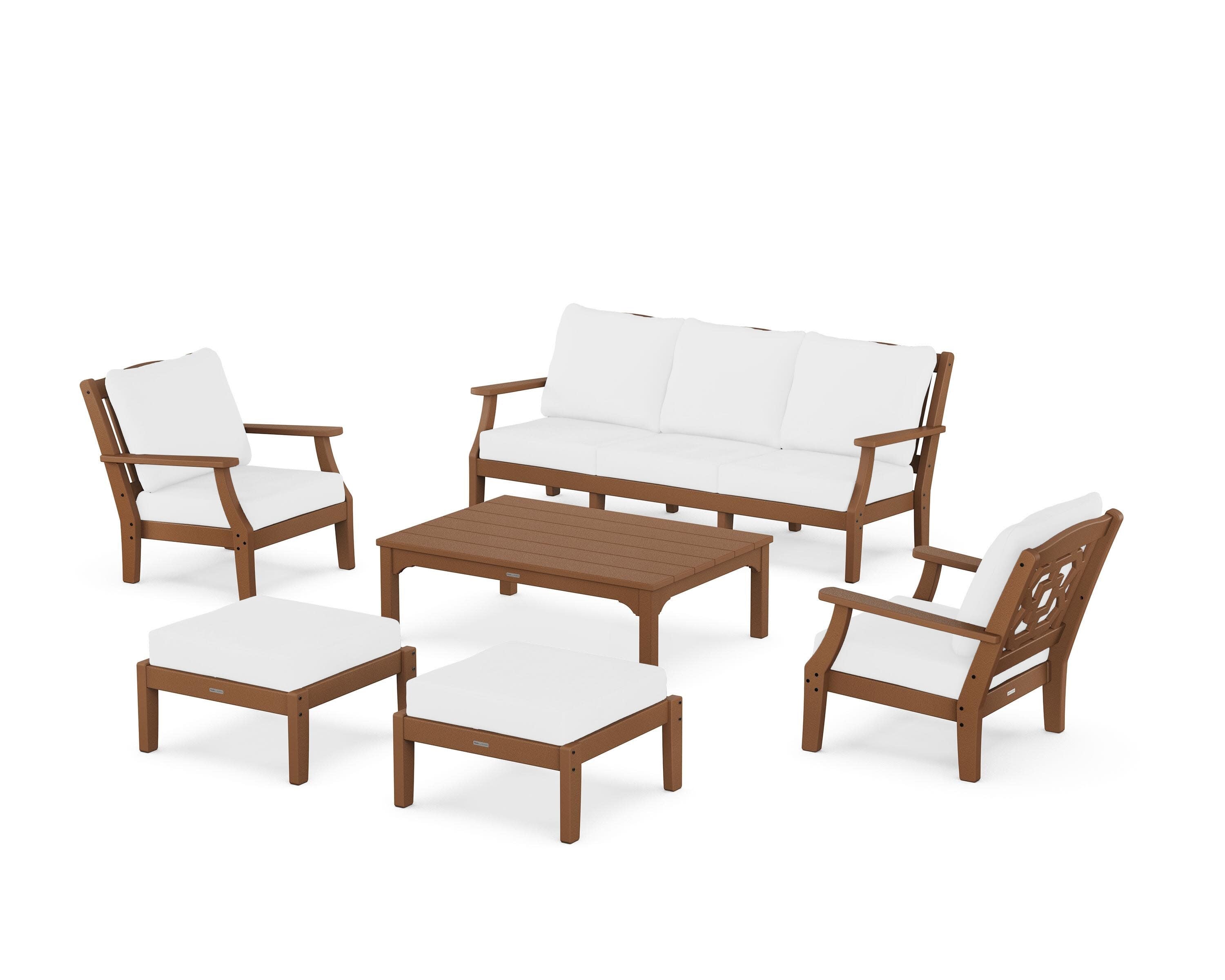 Chinoiserie 6-Piece Lounge Sofa Set in Teak / Natural