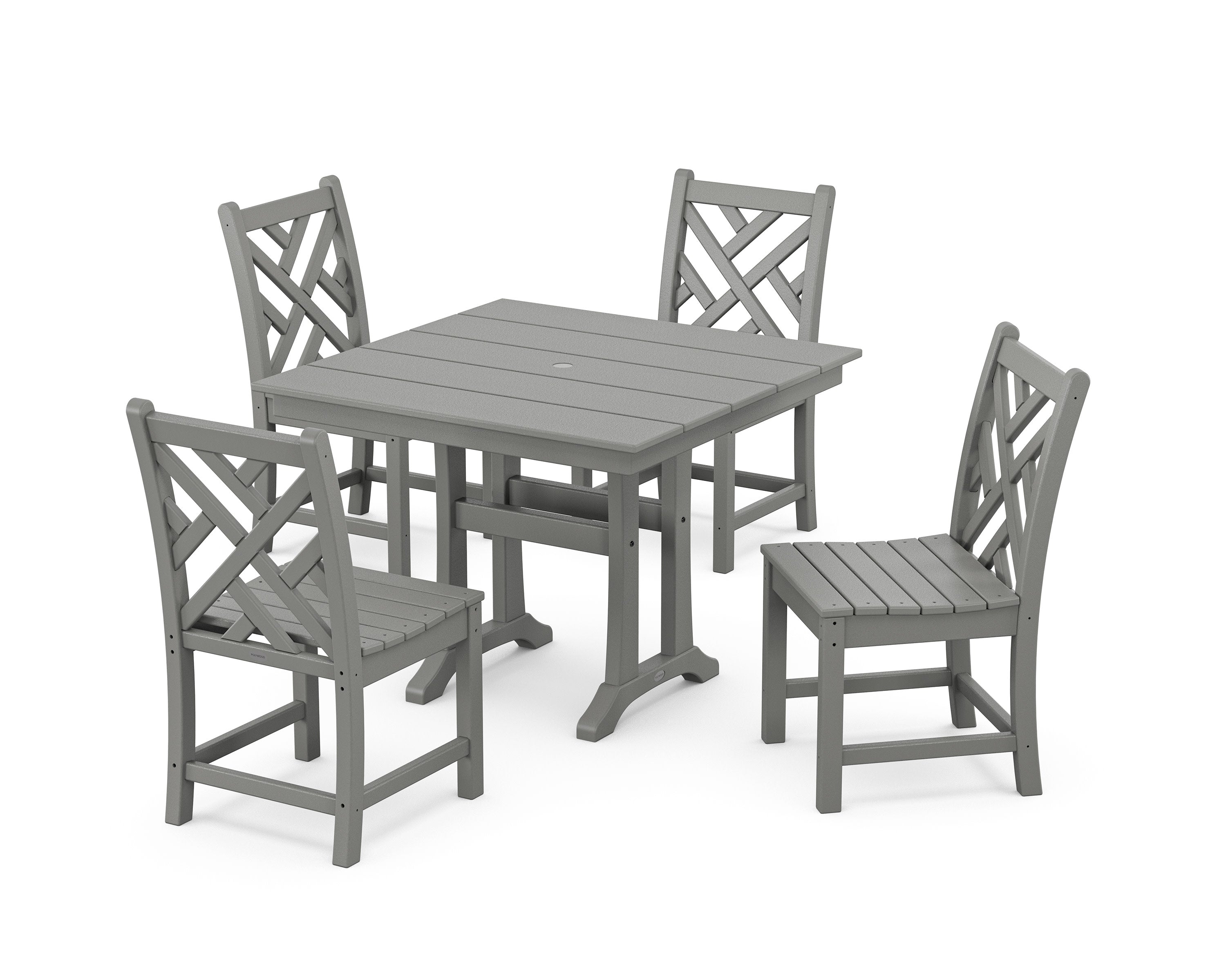 Chippendale 5-Piece Farmhouse Trestle Side Chair Dining Set in Slate Grey