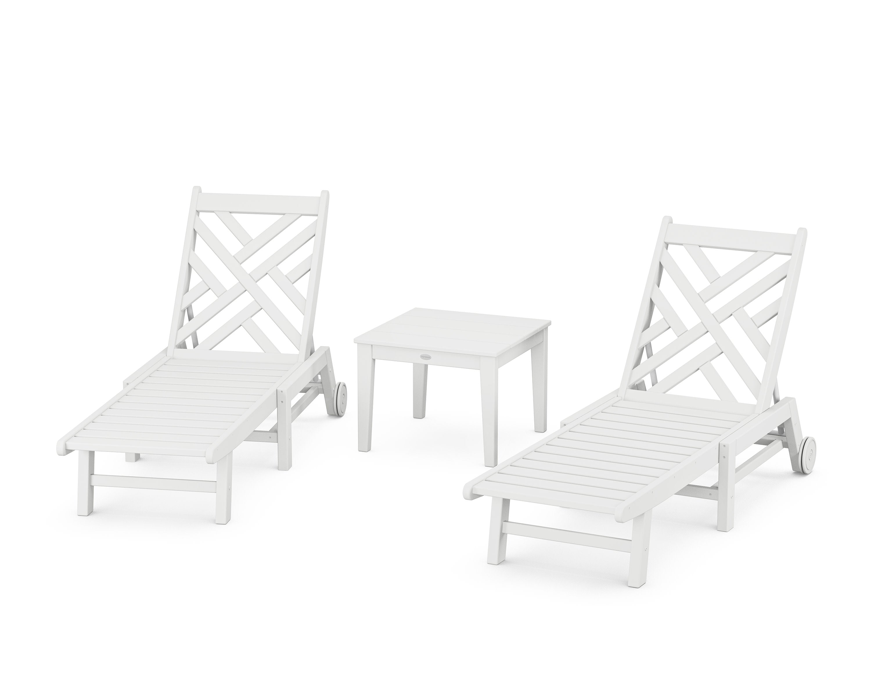 Chippendale 3-Piece Chaise Set with Wheels in White