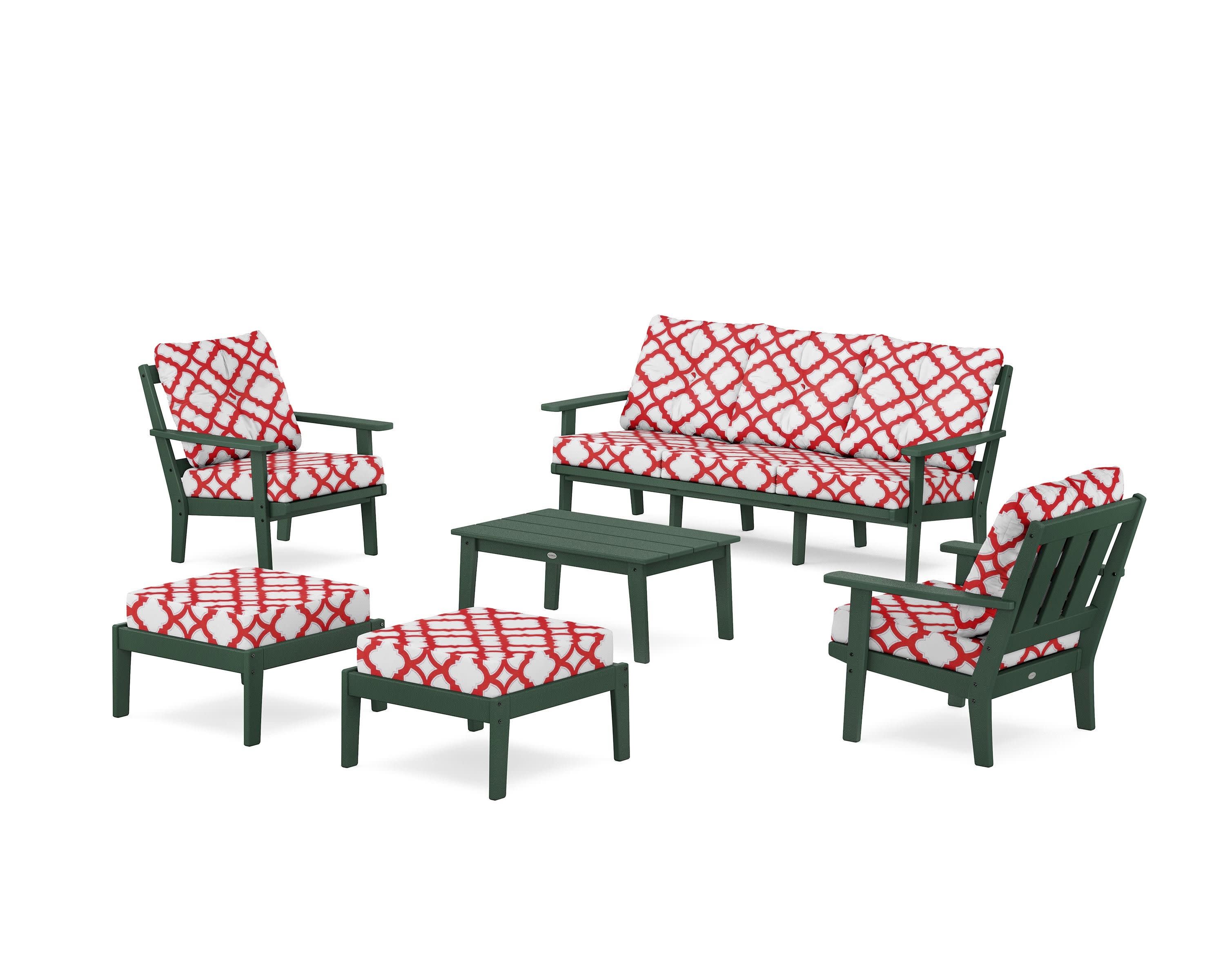 Oxford 6-Piece Lounge Sofa Set in Green / Trellis Crimson