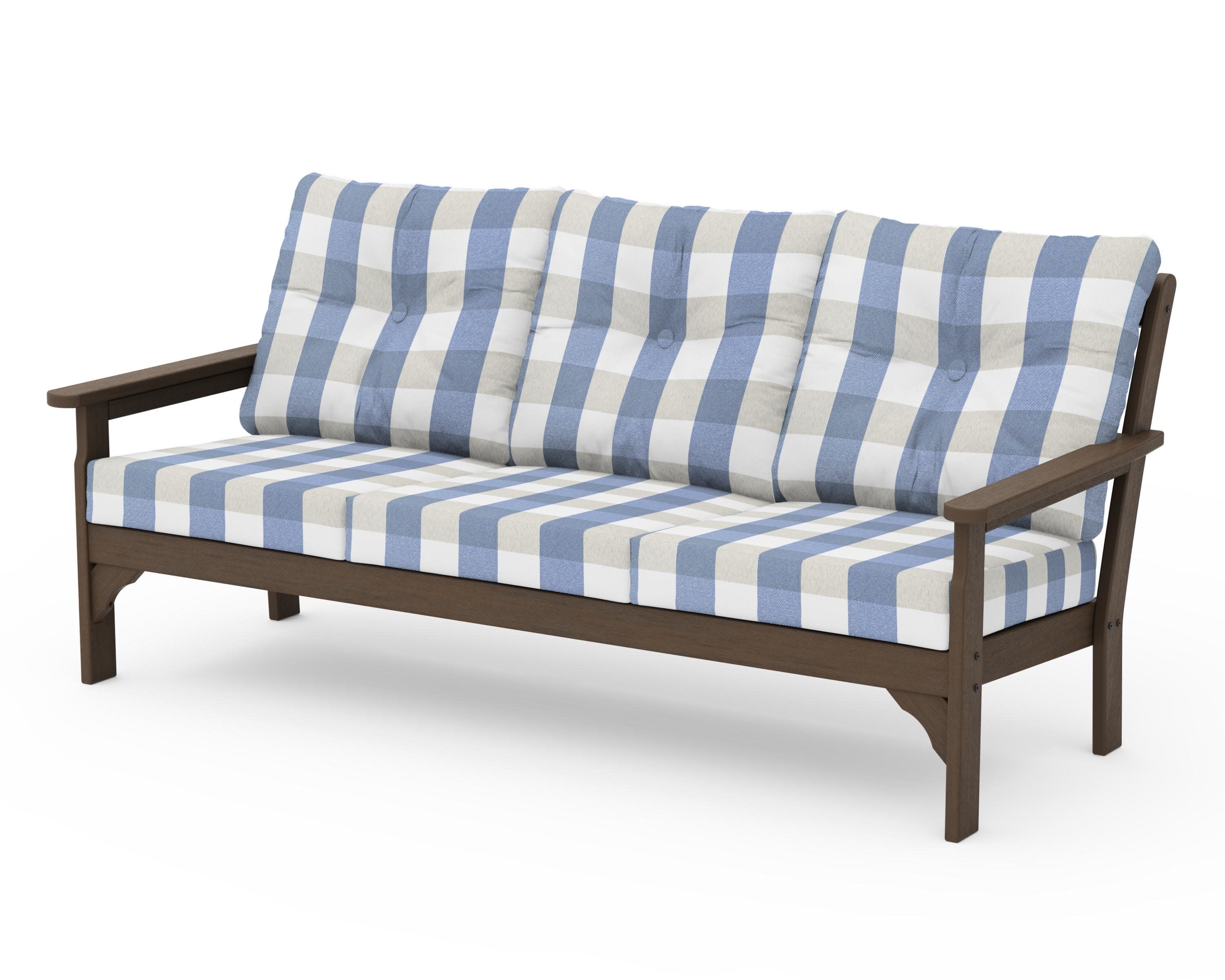 Vineyard Deep Seating Sofa in Kona / Buffalo Plaid Sky Blue