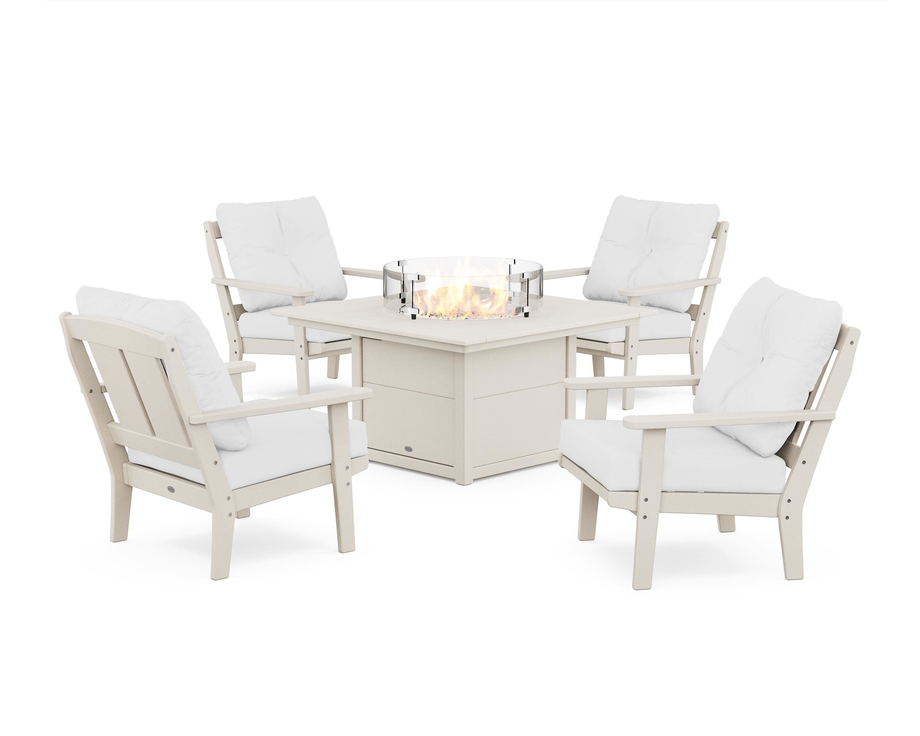 Mission 5-Piece Deep Seating Set with Fire Pit Table in Sand / Natural
