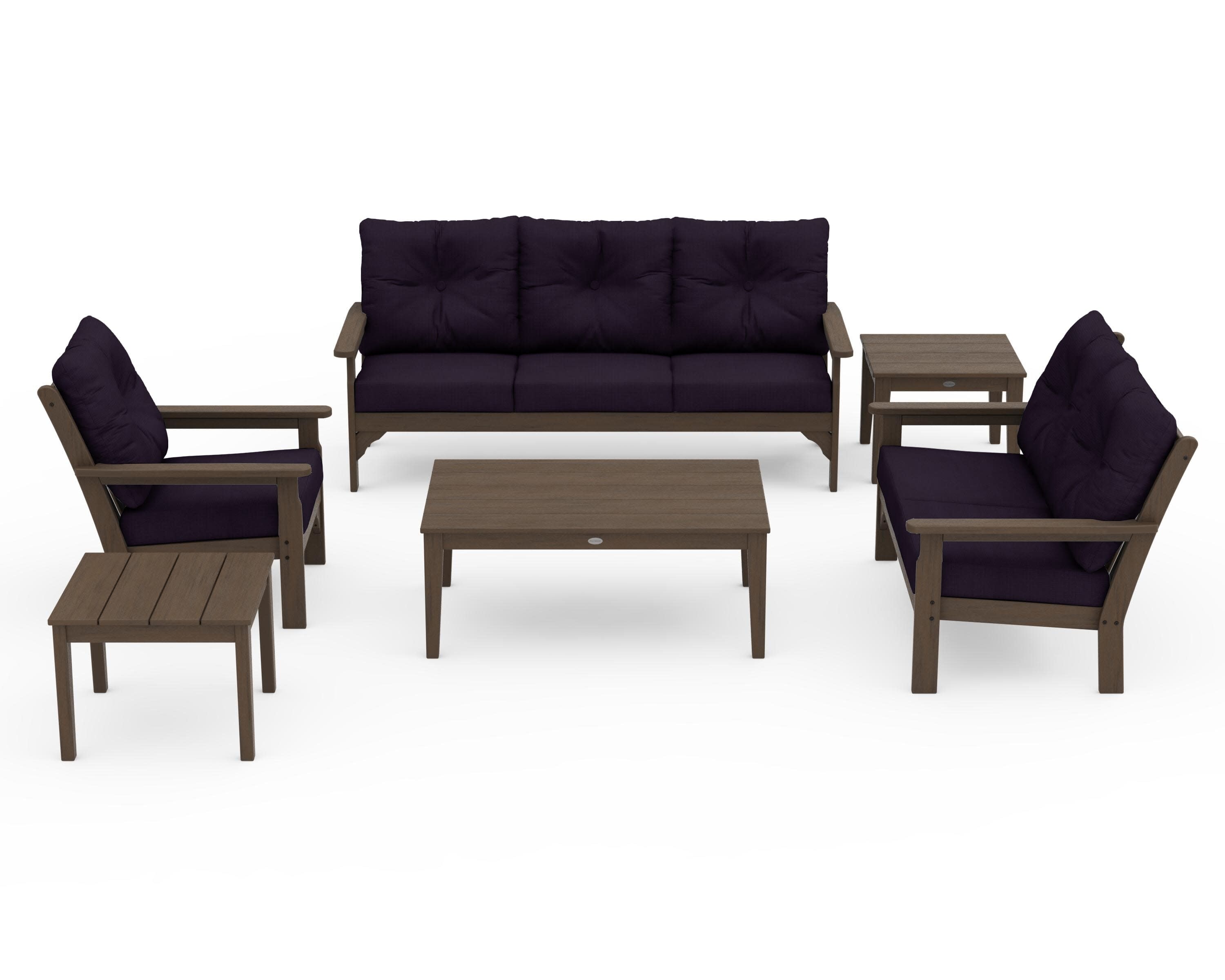 Vineyard 6-Piece Deep Seating Set in Kona / Navy Linen