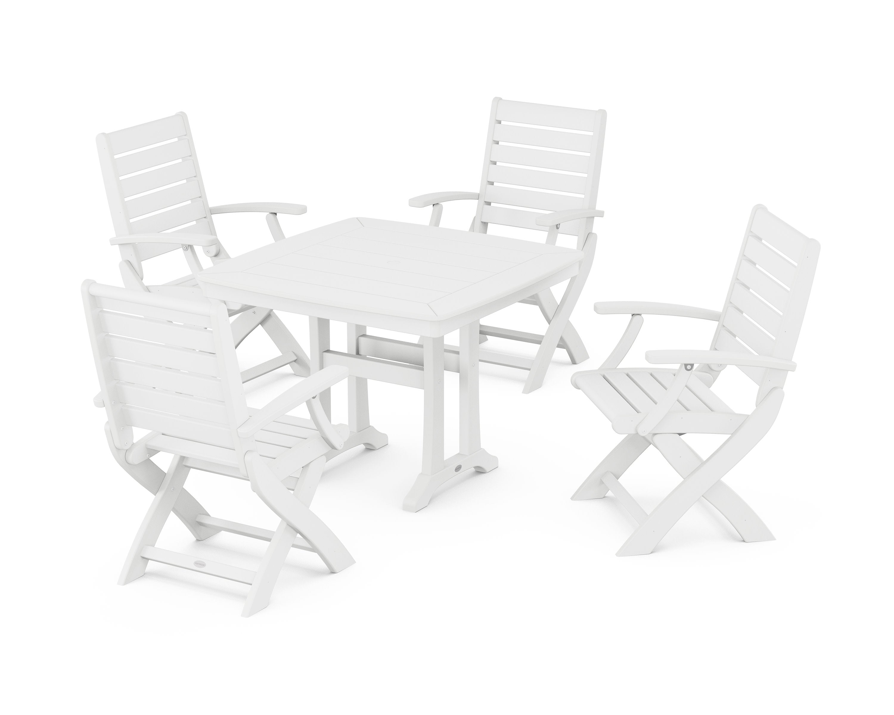Signature Folding Chair 5-Piece Dining Set with Trestle Legs in White