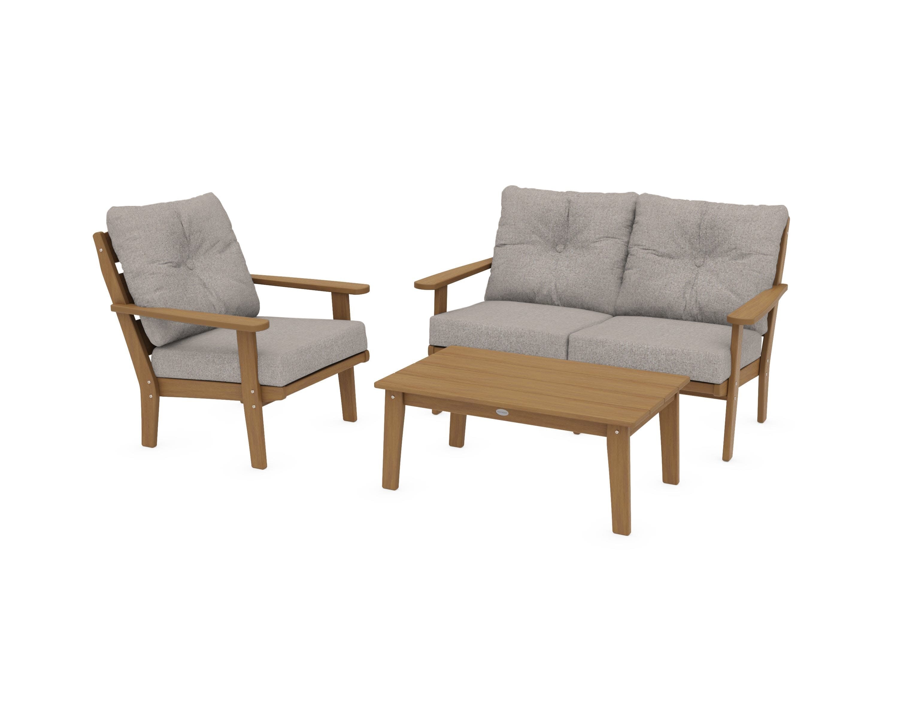 Lakeside 3-Piece Deep Seating Set in Natural / Weathered Tweed