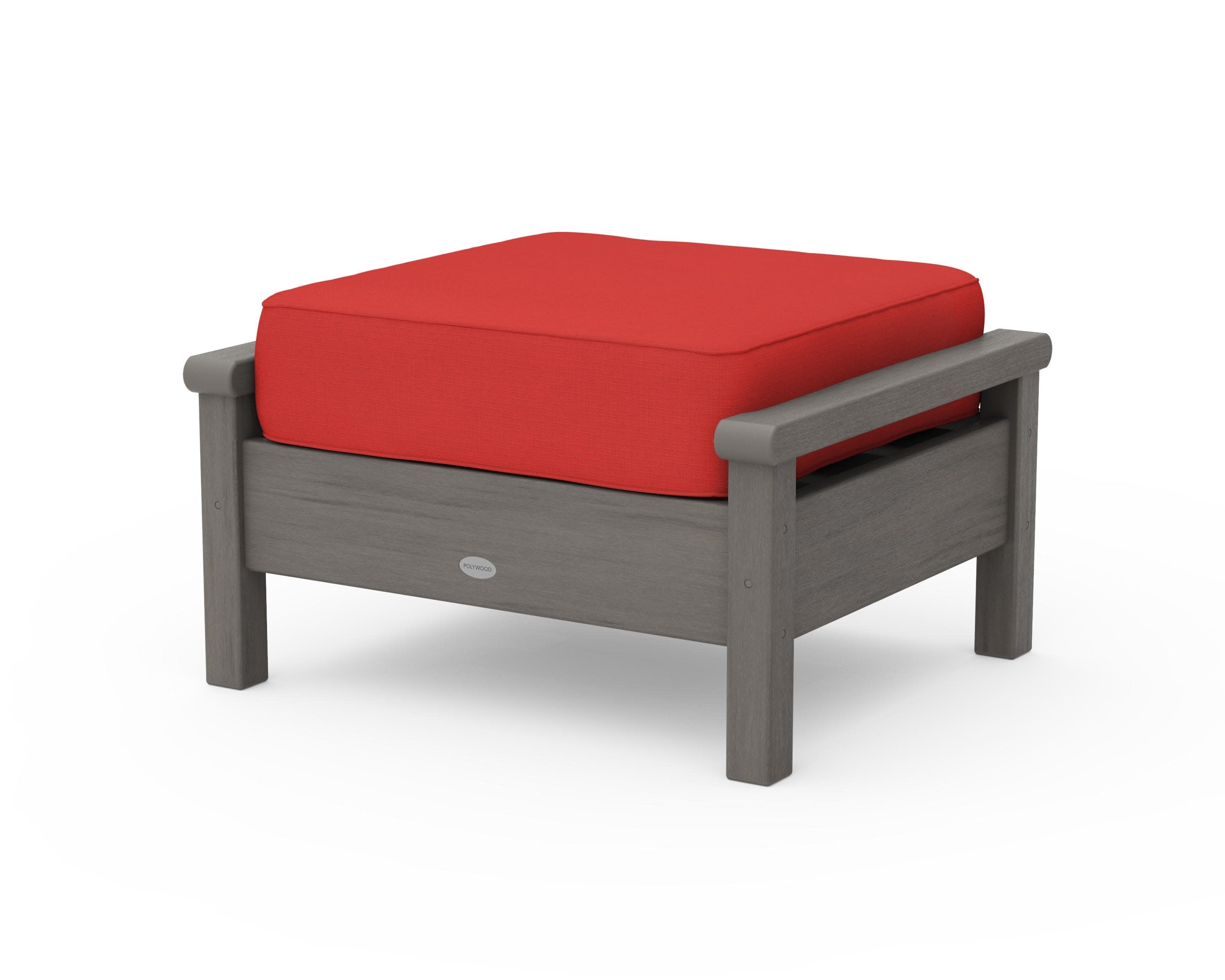 Harbour Deep Seating Ottoman in Driftwood / Crimson Linen