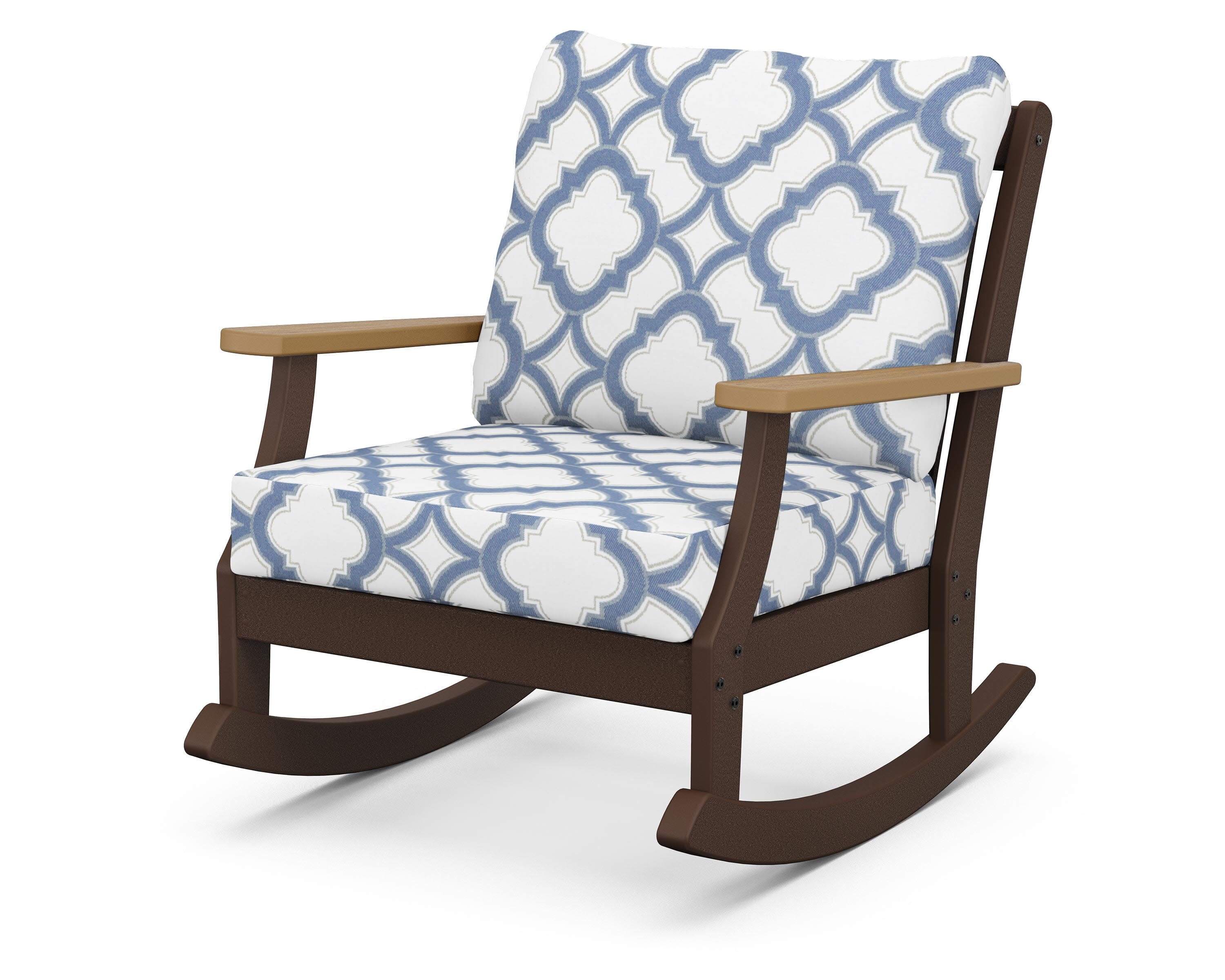 Braxton Deep Seating Rocking Chair in Mahogany / Natural / Trellis Sky Blue