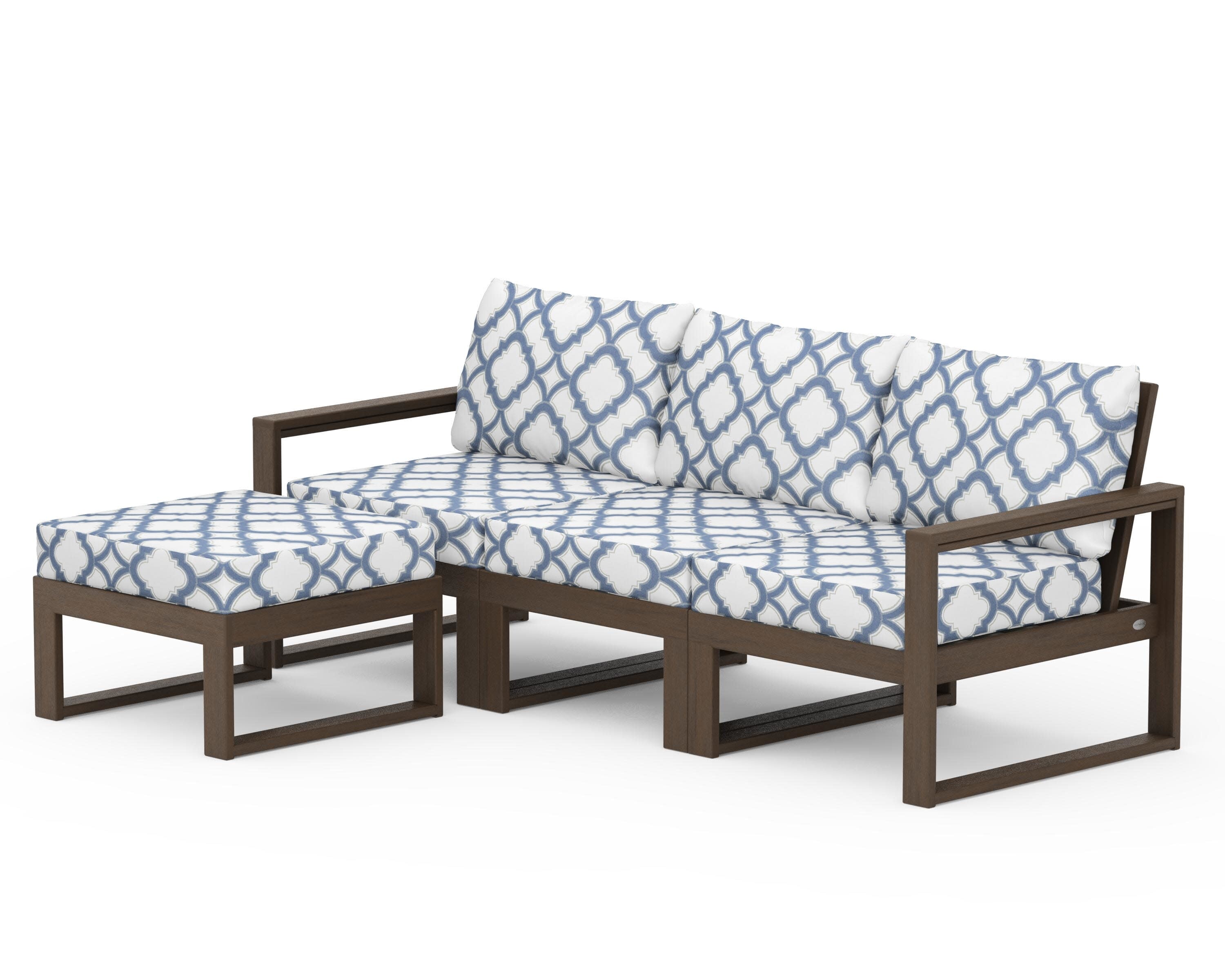 EDGE 4-Piece Modular Deep Seating Set with Ottoman in Kona / Trellis Sky Blue