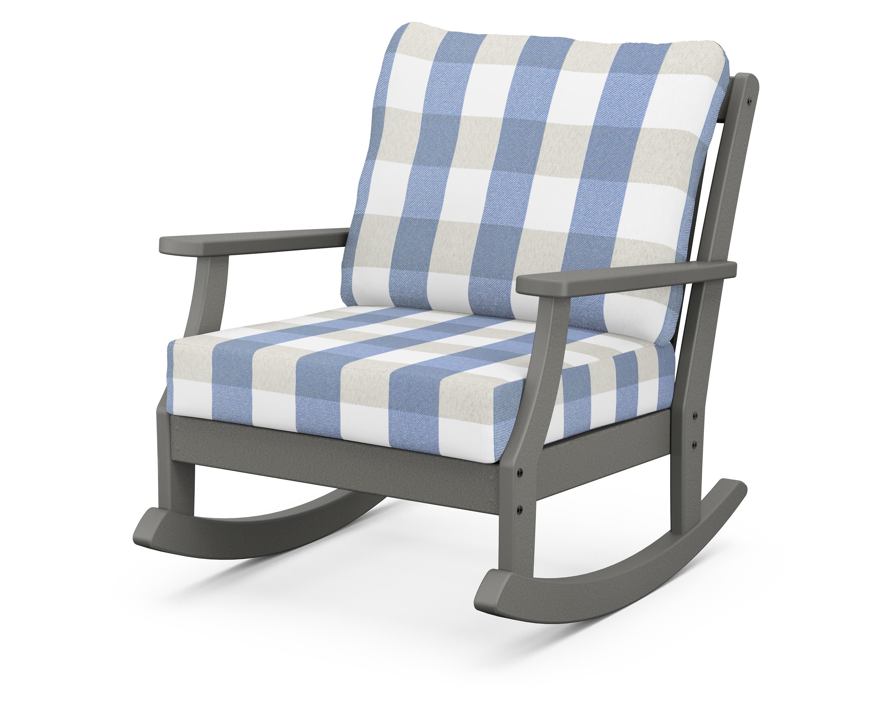 Braxton Deep Seating Rocking Chair in Slate Grey / Buffalo Plaid Sky Blue