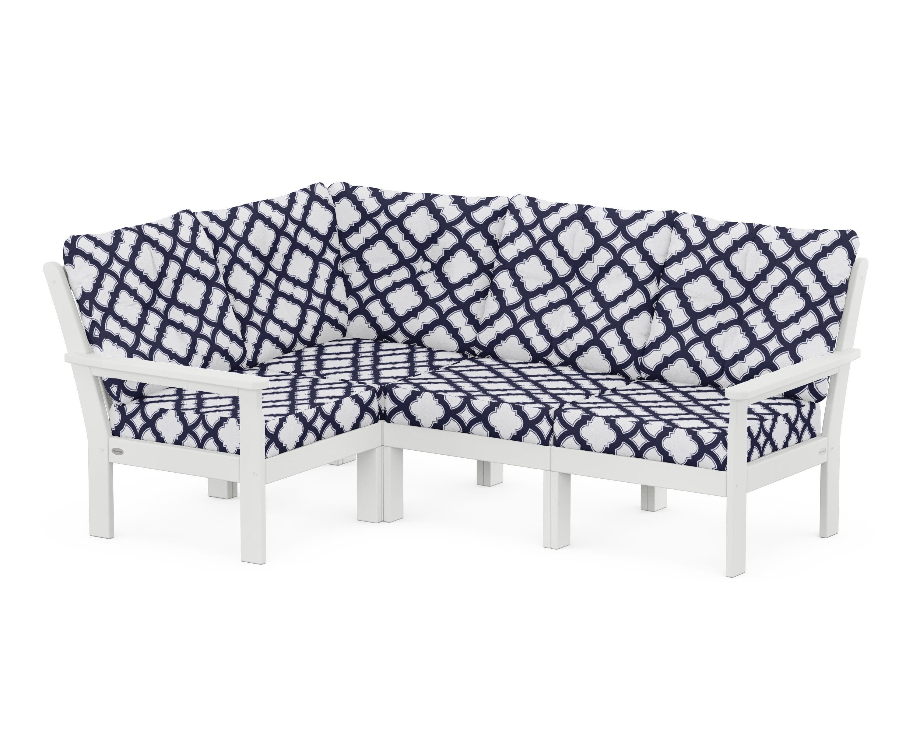 Vineyard 4-Piece Sectional in White / Trellis Navy