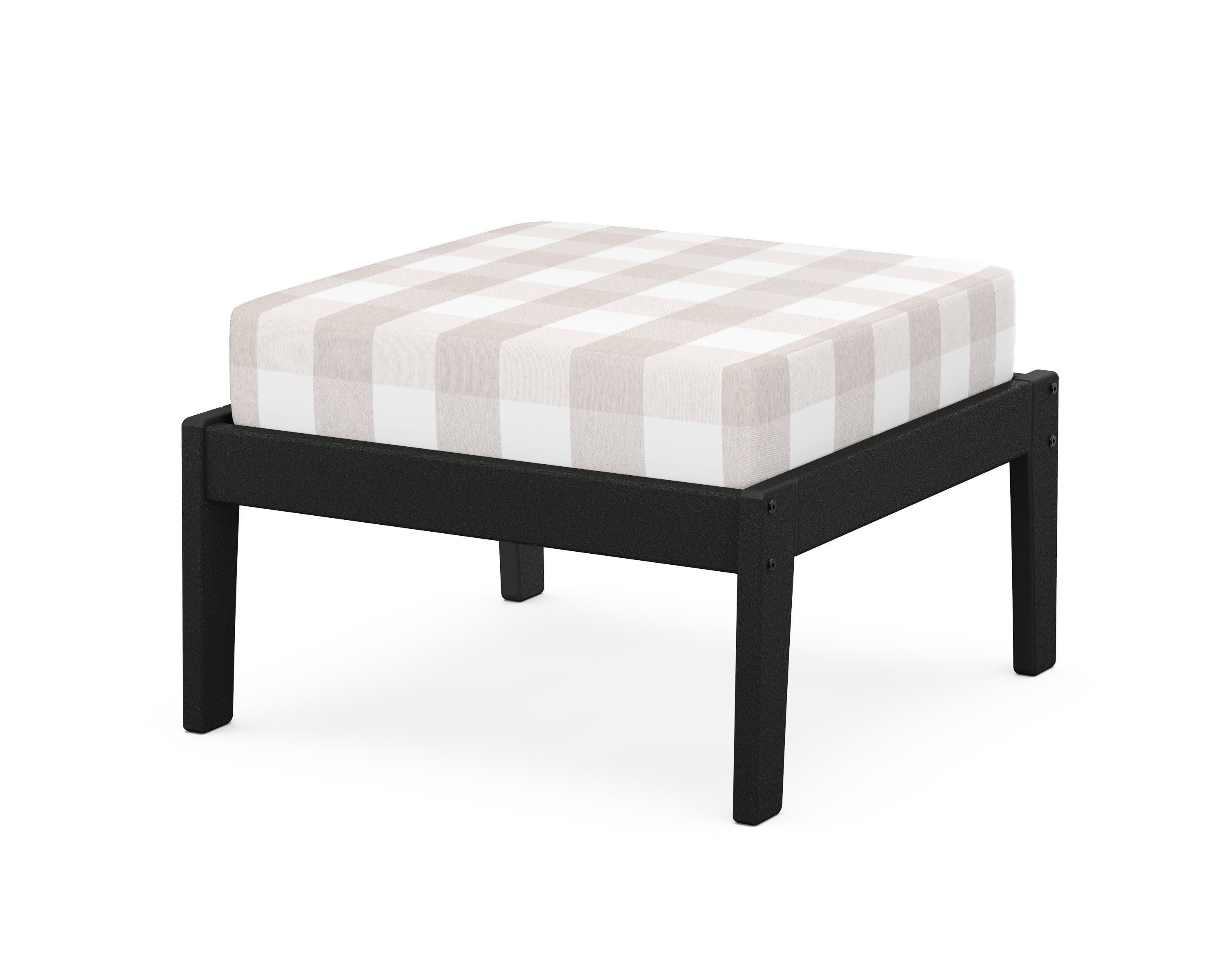 Deep Seating Ottoman in Black / Buffalo Plaid Dune Burlap