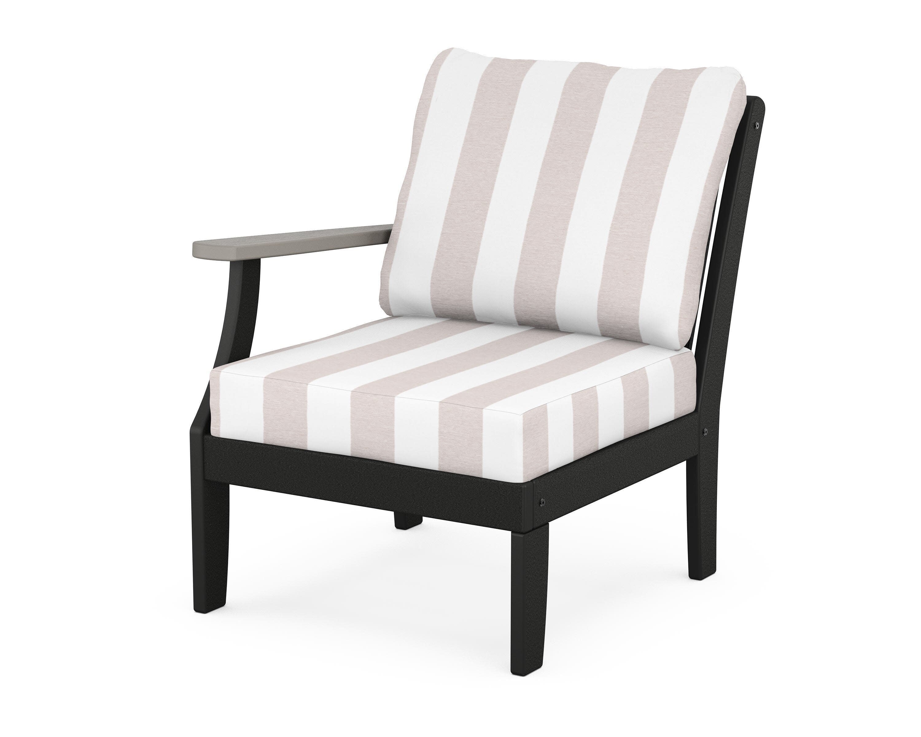 Braxton Modular Left Arm Chair in Black / Driftwood / Cabana Stripe Dune Burlap