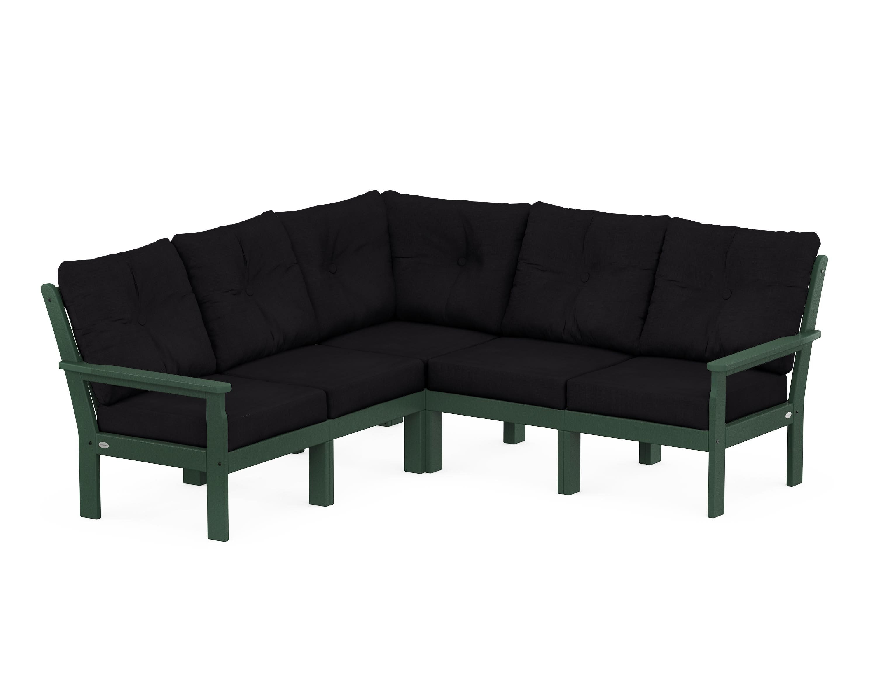 Vineyard 5-Piece Sectional in Green / Midnight Linen