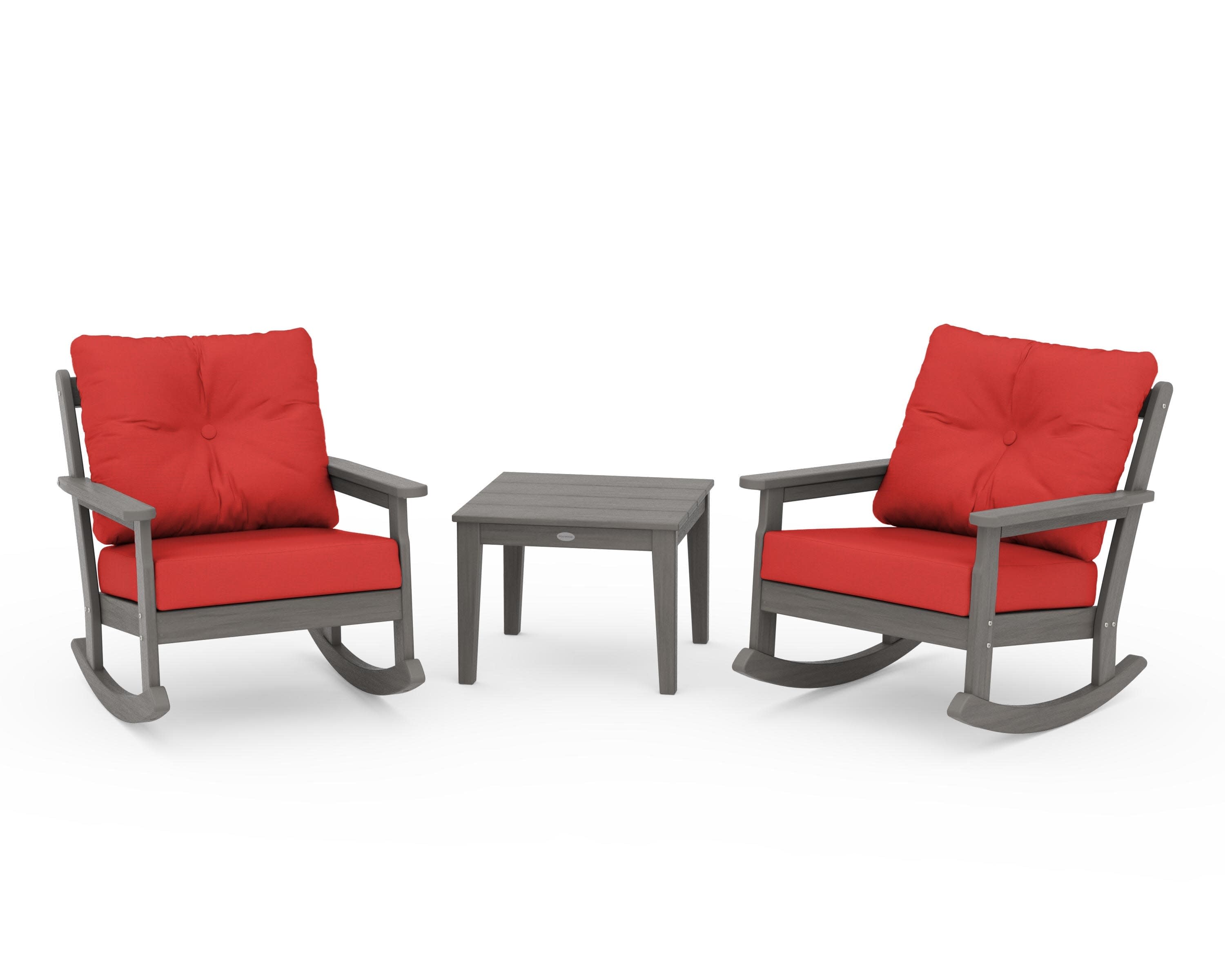 Vineyard 3-Piece Deep Seating Rocker Set in Driftwood / Crimson Linen