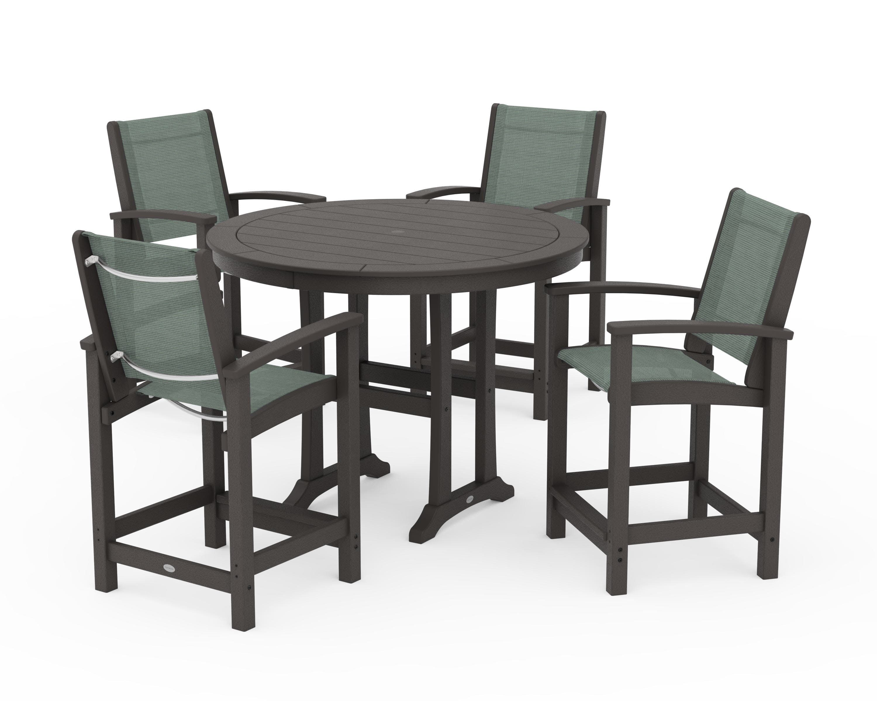 Coastal 5-Piece Counter Set in Vintage Coffee / Dupioni Sea Mist Sling