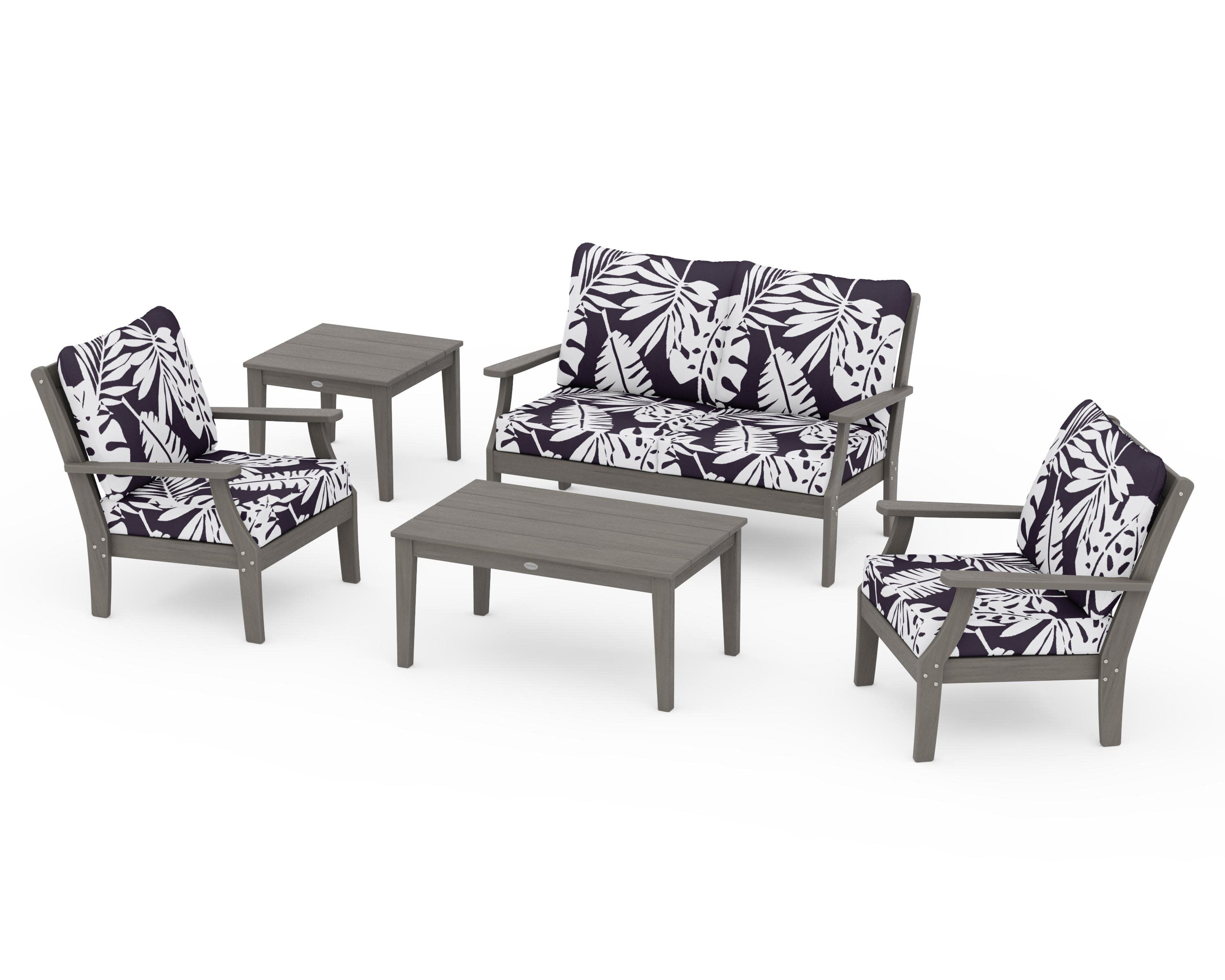 Braxton 5-Piece Deep Seating Set in Driftwood / Leaf Navy