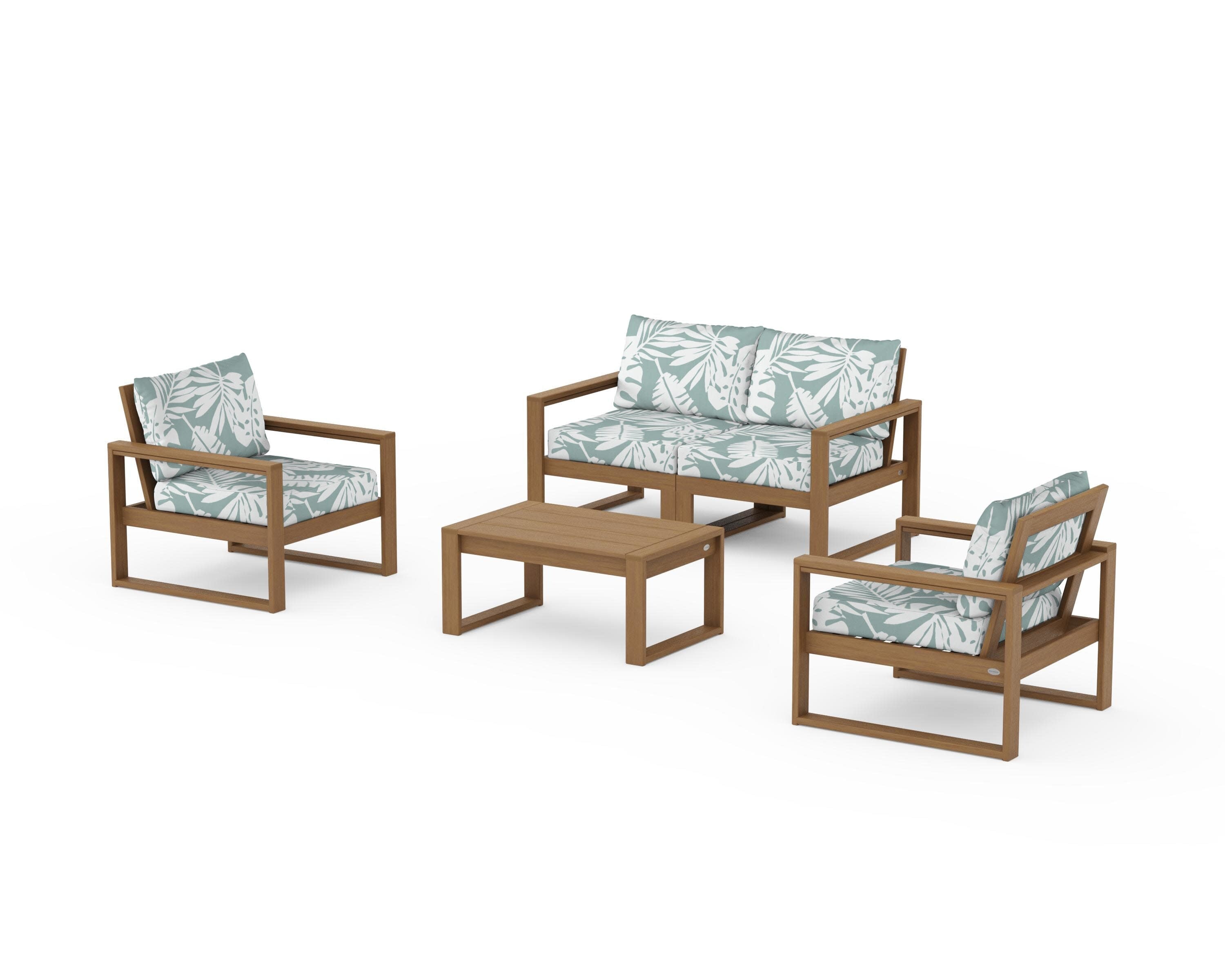 EDGE Sectional 4-Piece Deep Seating Set with Loveseat in Natural / Leaf Glacier Spa