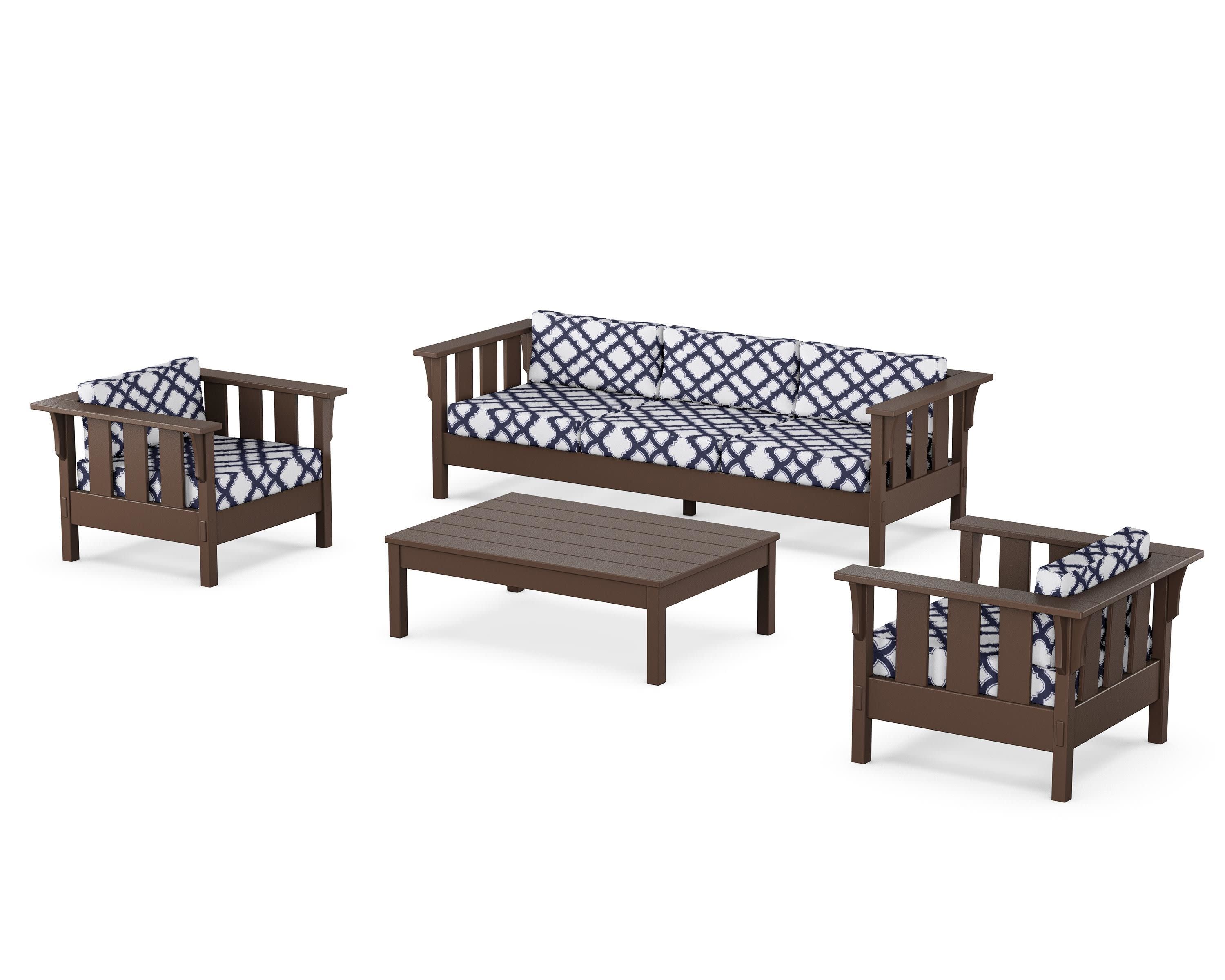 Acadia 4-Piece Deep Seating Set with Sofa in Mahogany / Trellis Navy