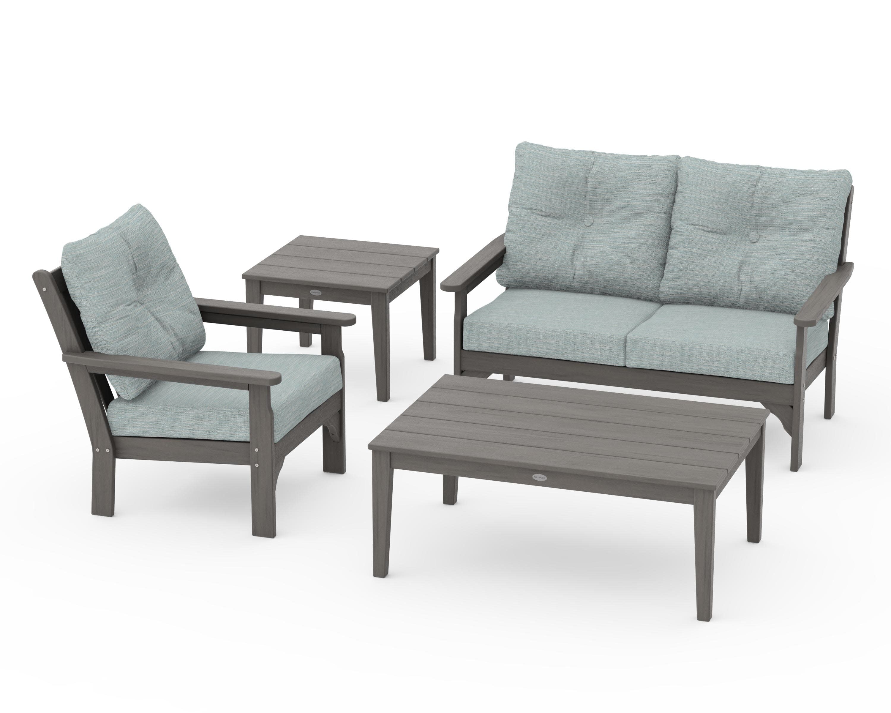 Vineyard 4-Piece Deep Seating Set in Driftwood / Soothe Mist
