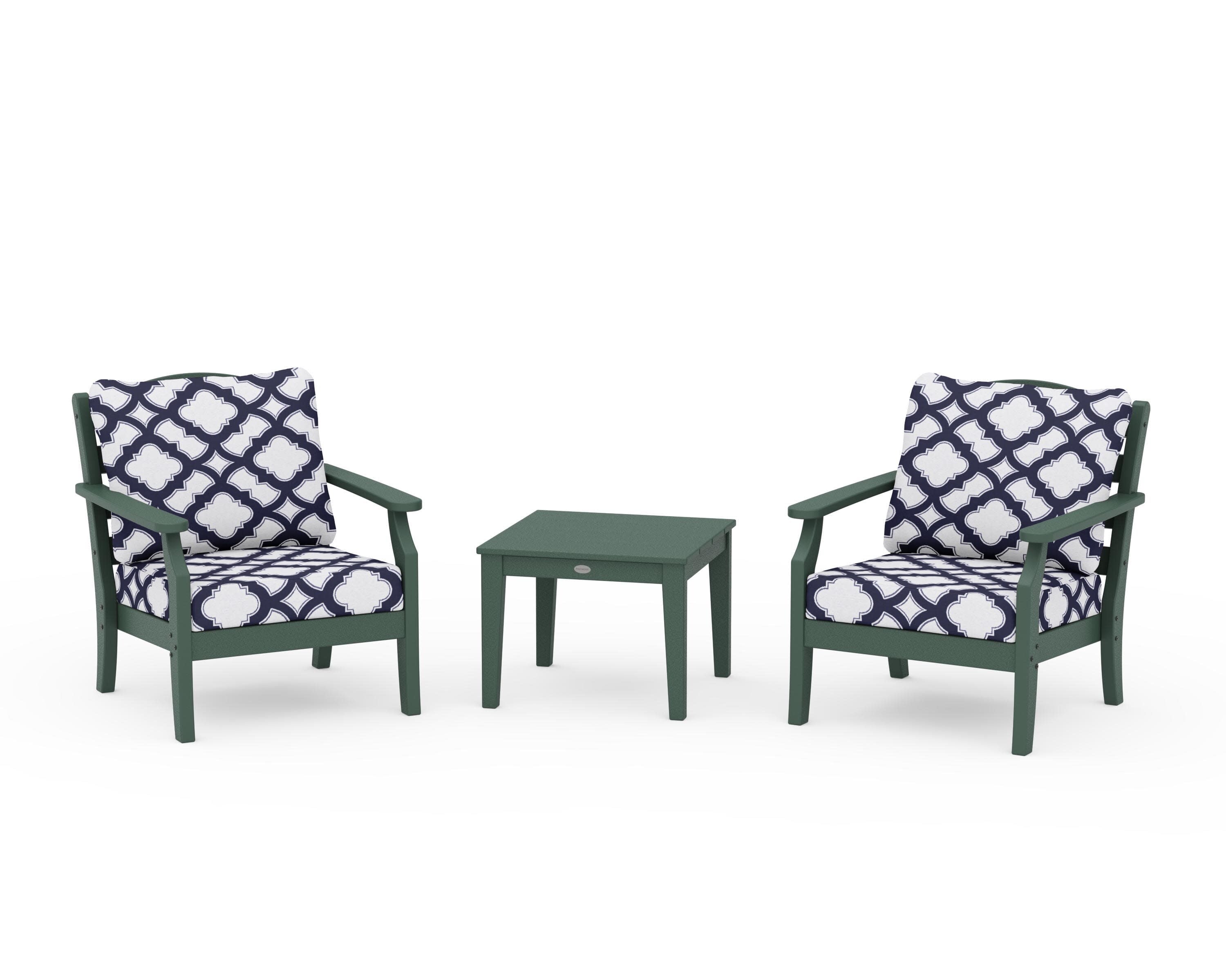 Savannah 3-Piece Deep Seating Set in Green / Trellis Navy