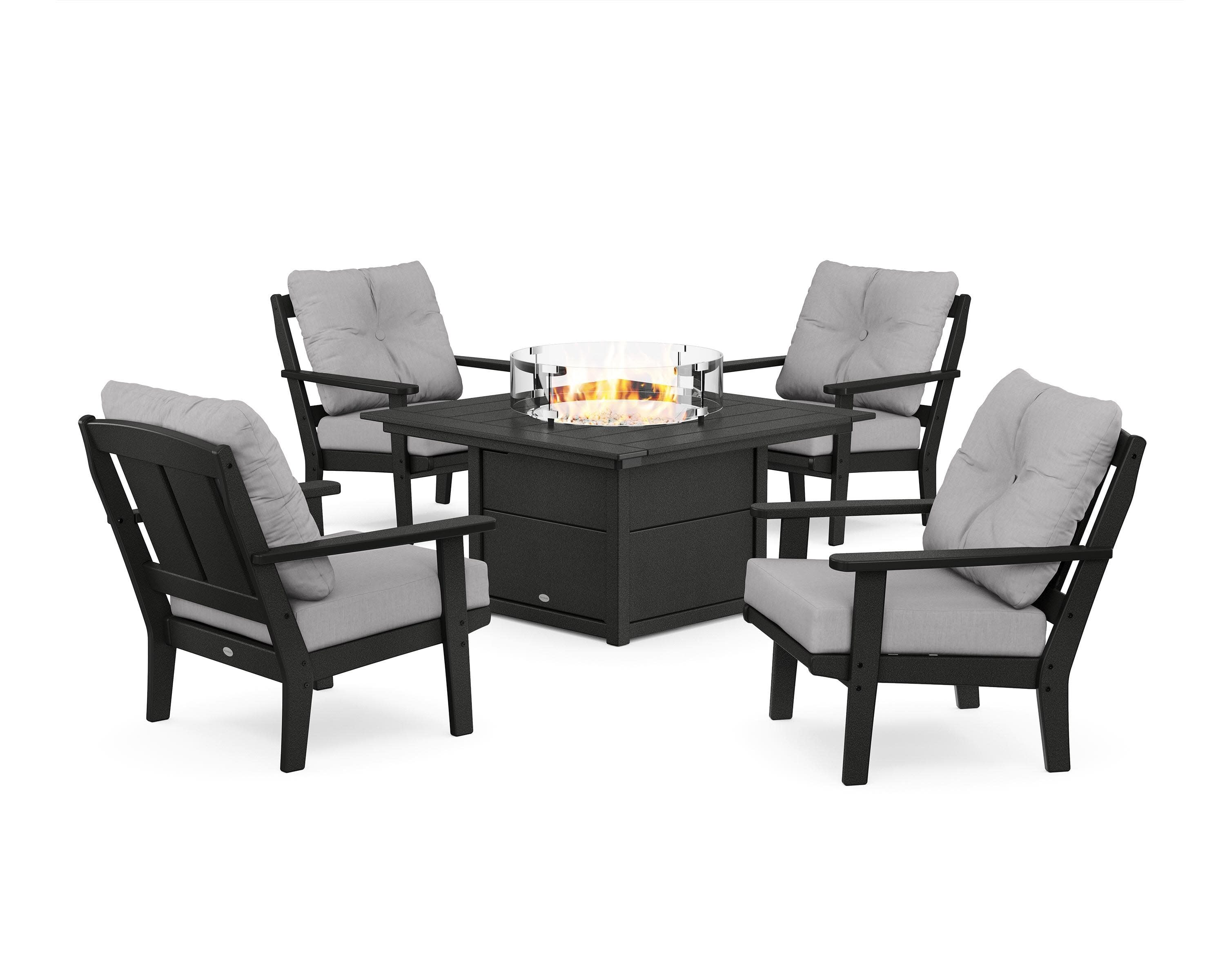 Mission 5-Piece Deep Seating Set with Fire Pit Table in Black / Granite
