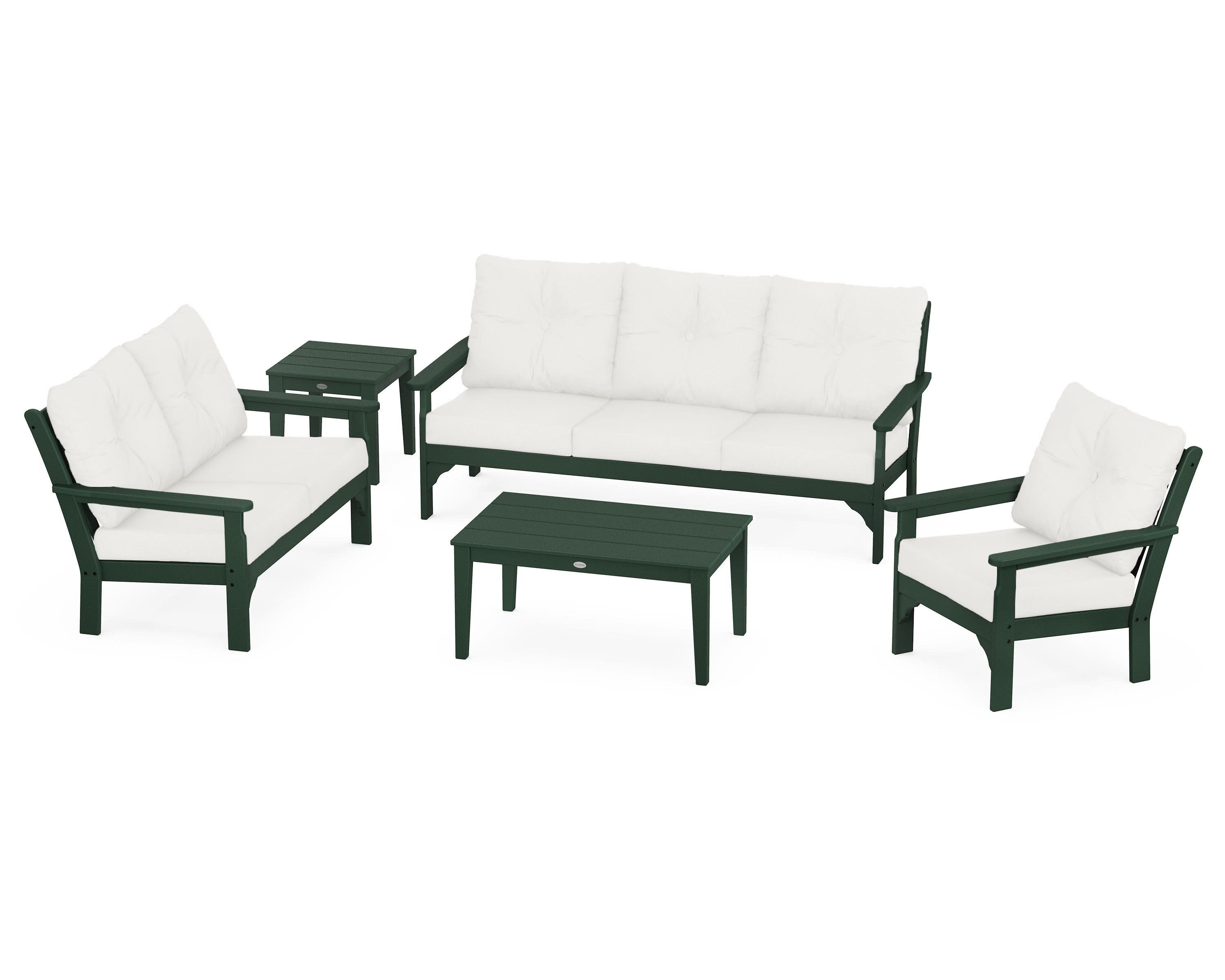 Vineyard 5 Piece Deep Seating Set in Green / Natural Linen