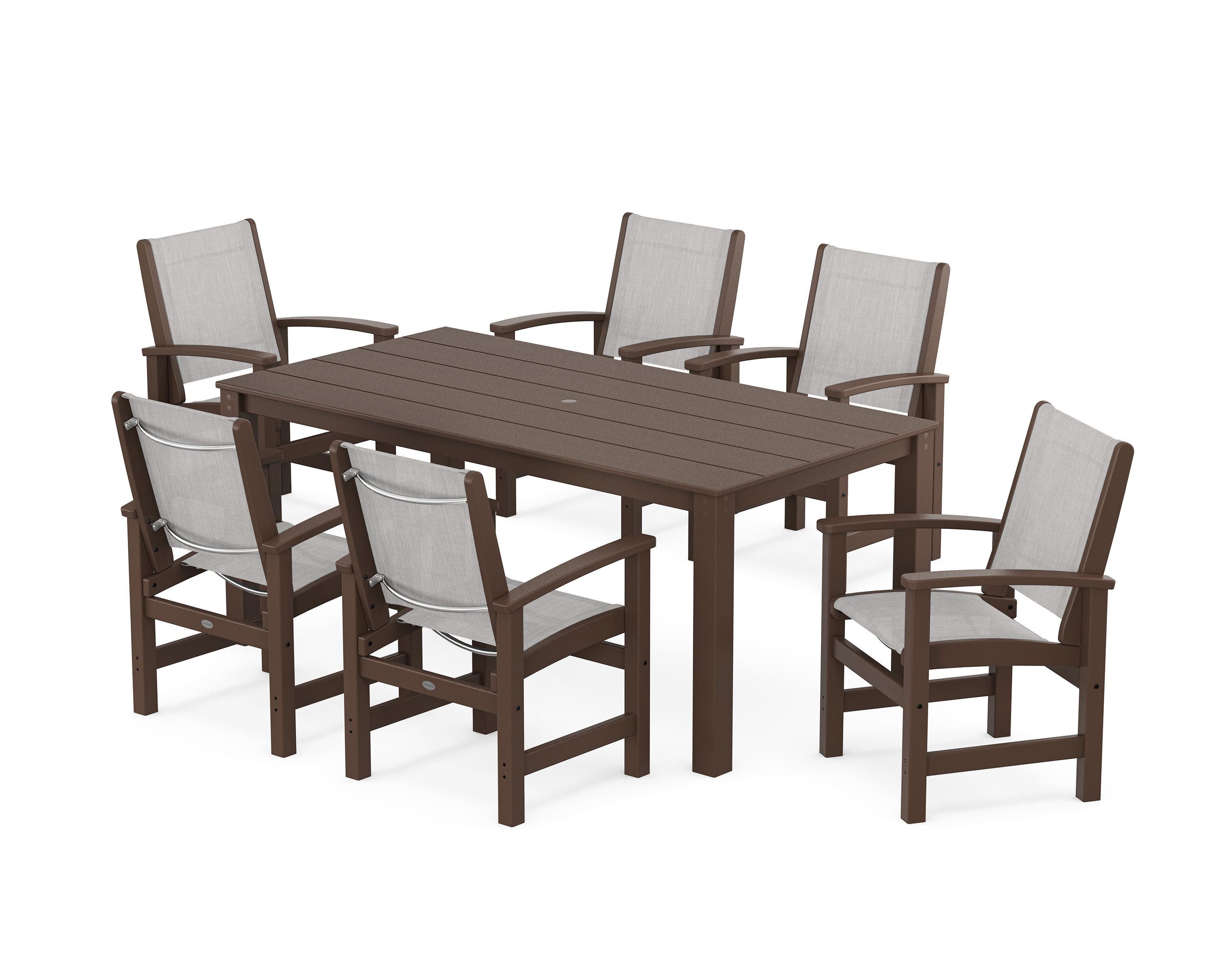 Coastal 7-Piece Parsons Dining Set in Mahogany / Parchment Sling