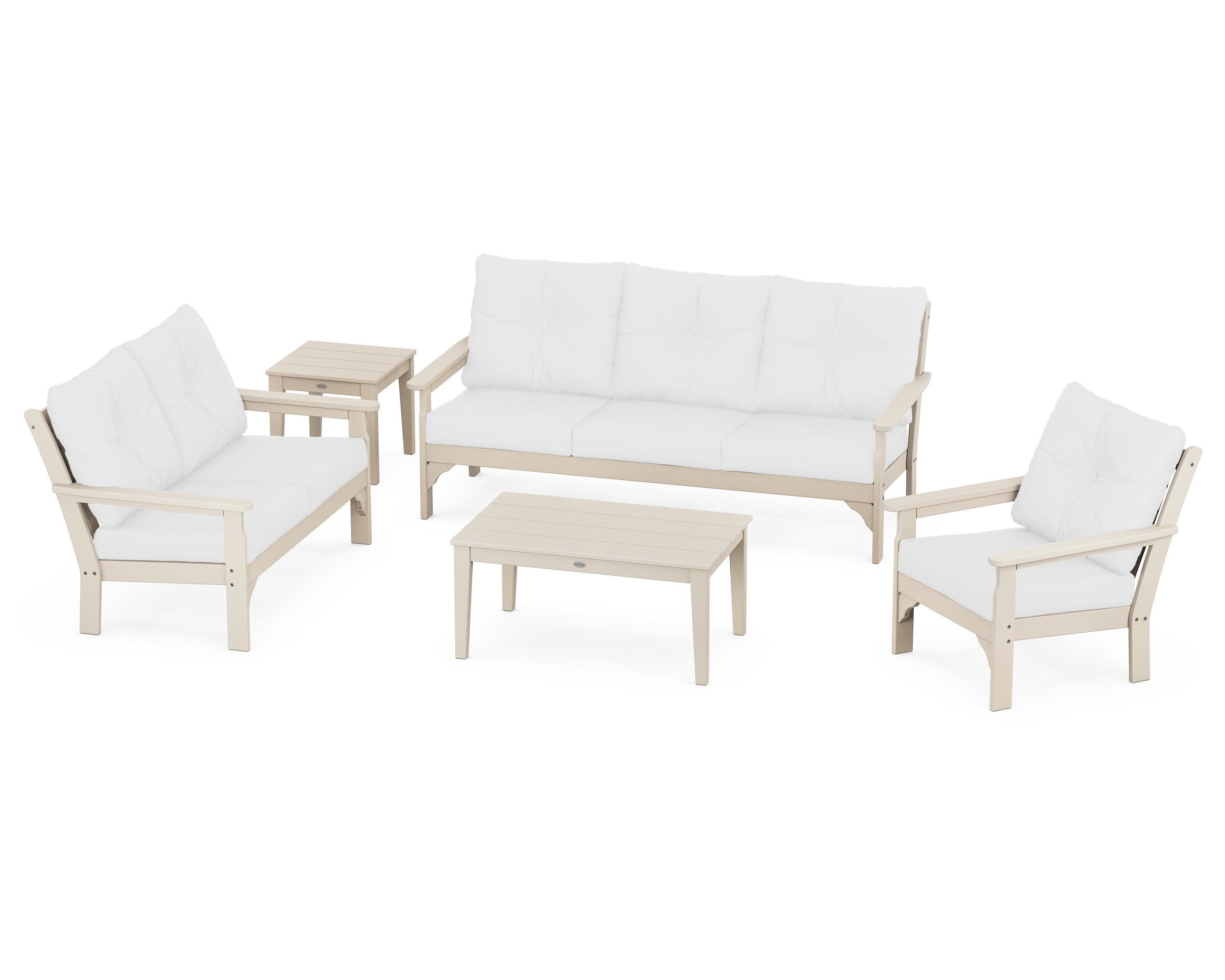 Vineyard 5 Piece Deep Seating Set in Sand / Natural