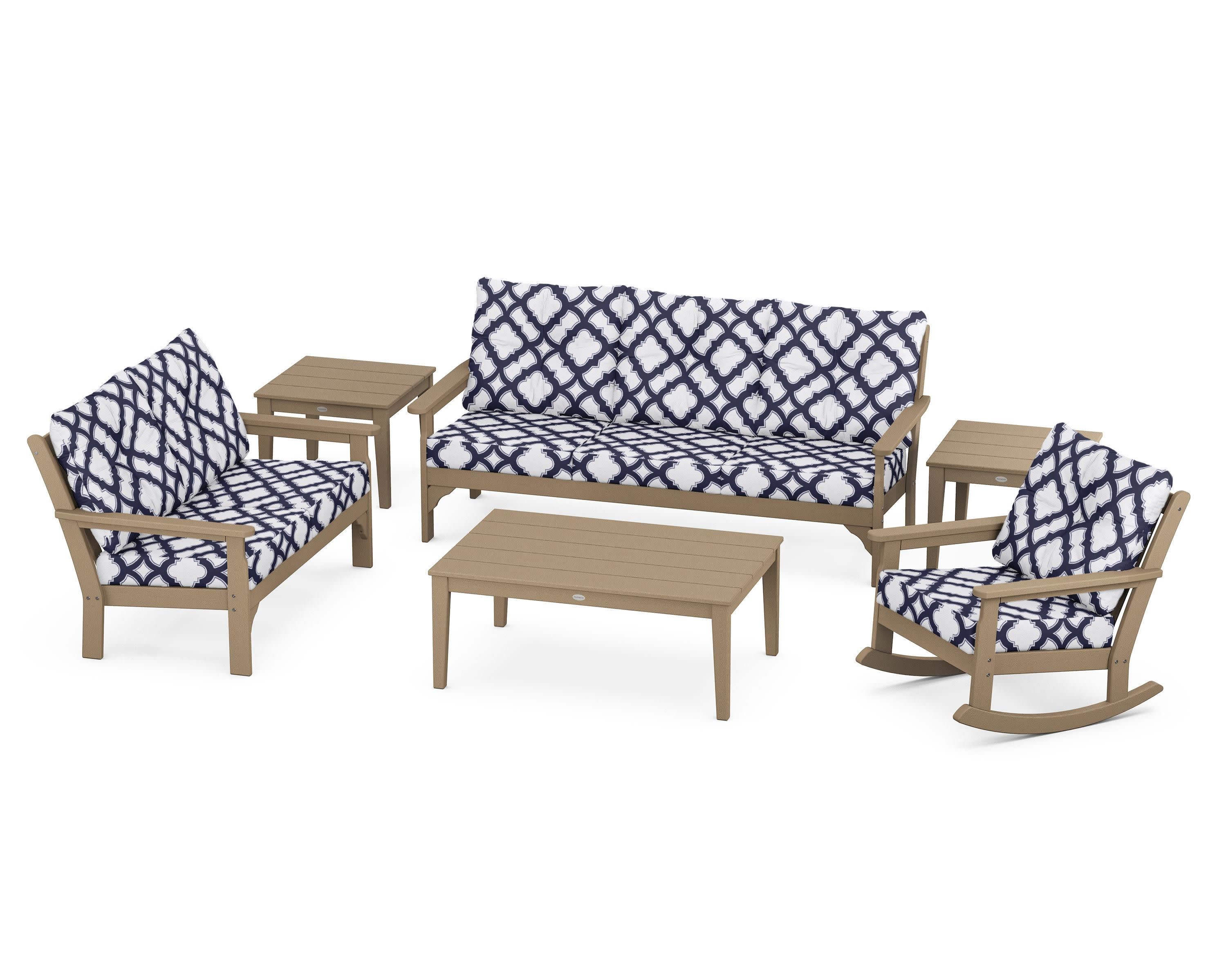 Vineyard 6-Piece Deep Seating Set in Vintage Sahara / Trellis Navy
