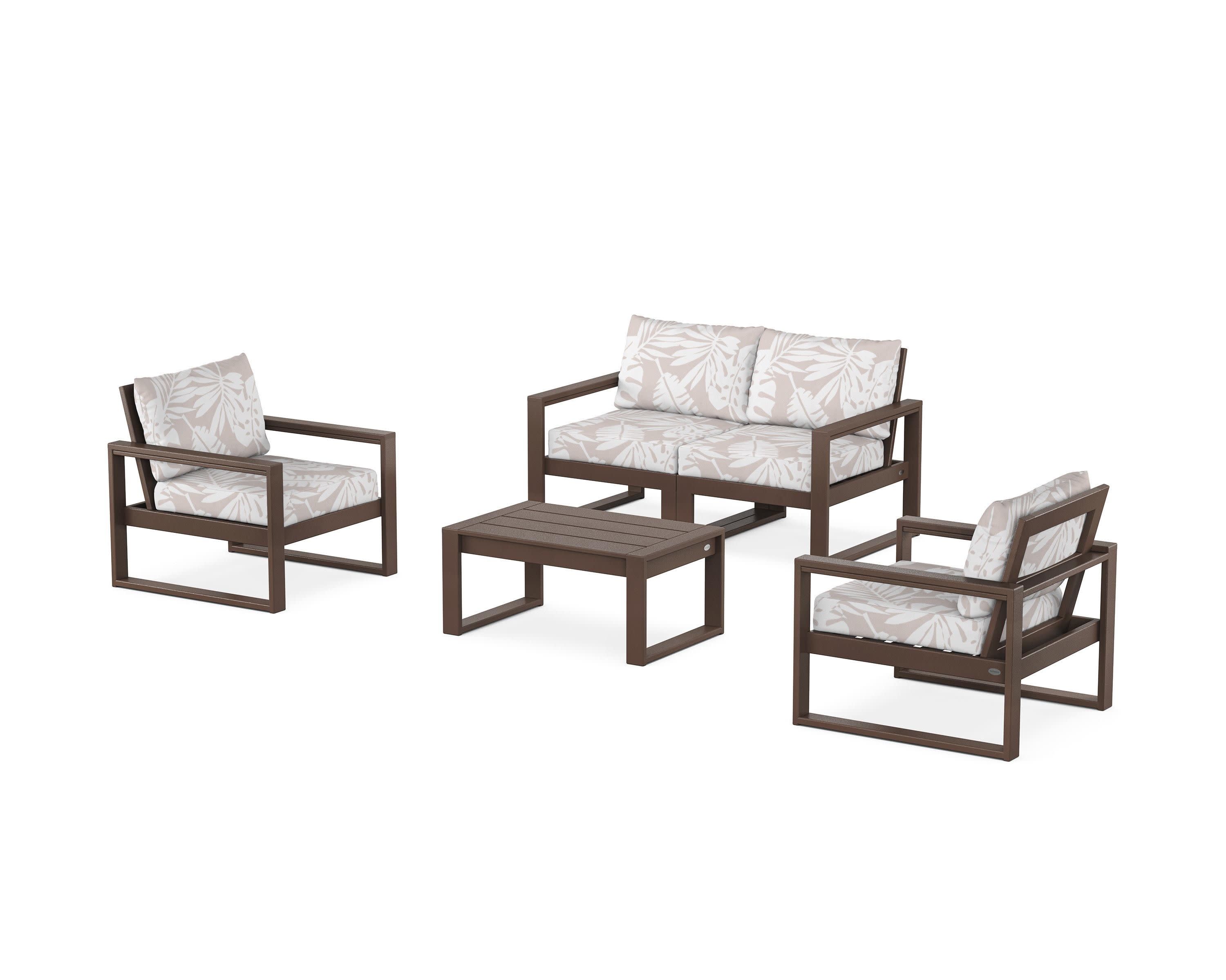 EDGE Sectional 4-Piece Deep Seating Set with Loveseat in Mahogany / Leaf Dune Burlap