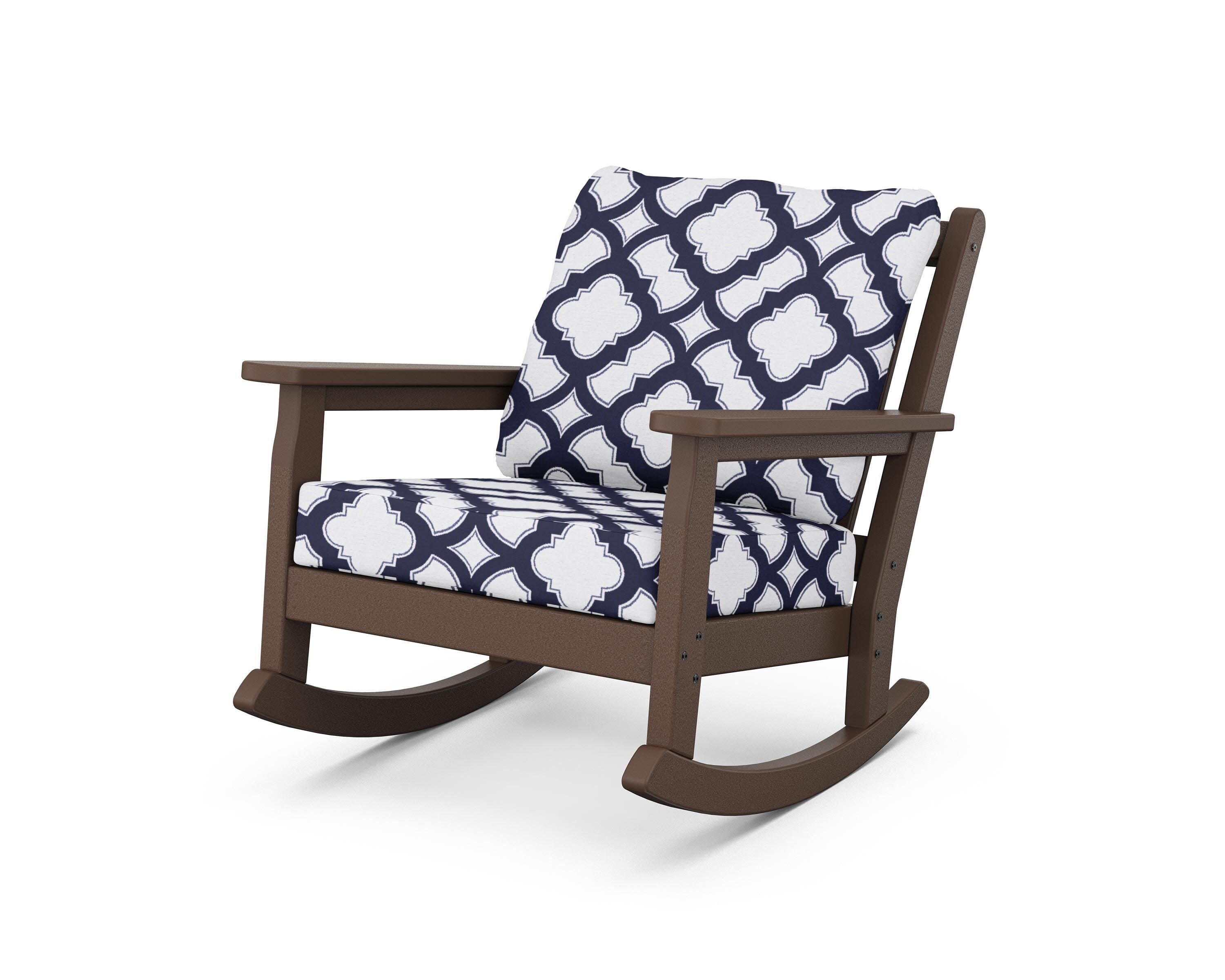 Chippendale Deep Seating Rocking Chair in Mahogany / Trellis Navy