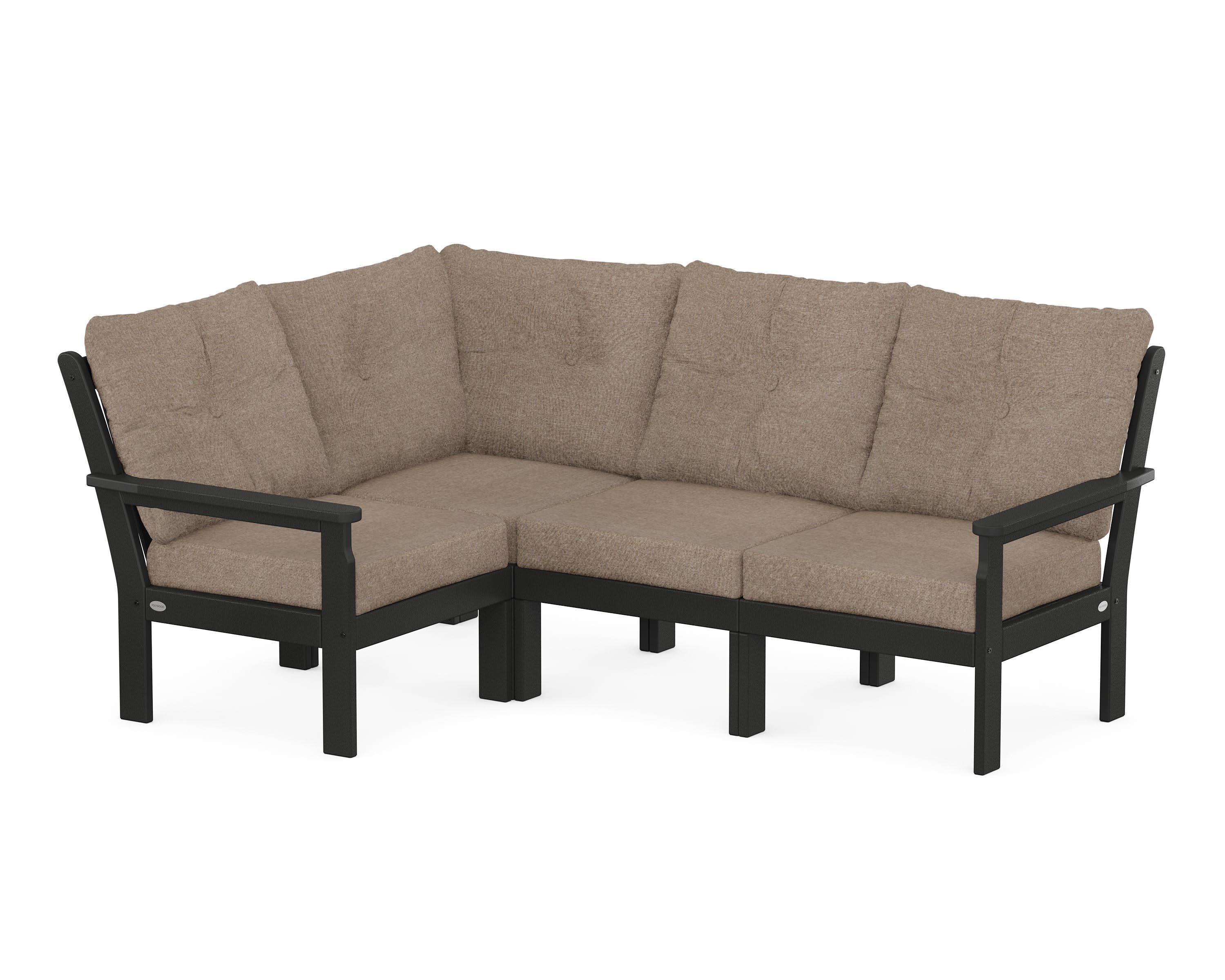Vineyard 4-Piece Sectional in Black / Spiced Burlap