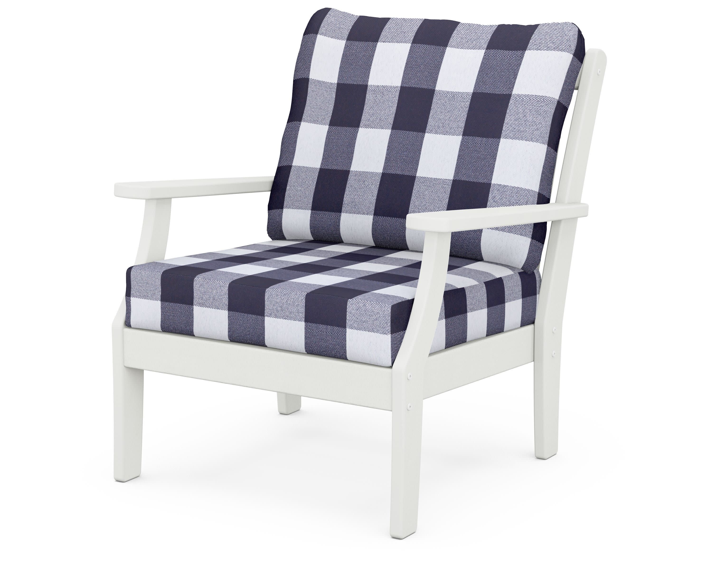 Braxton Deep Seating Chair in Vintage White / Buffalo Plaid Navy