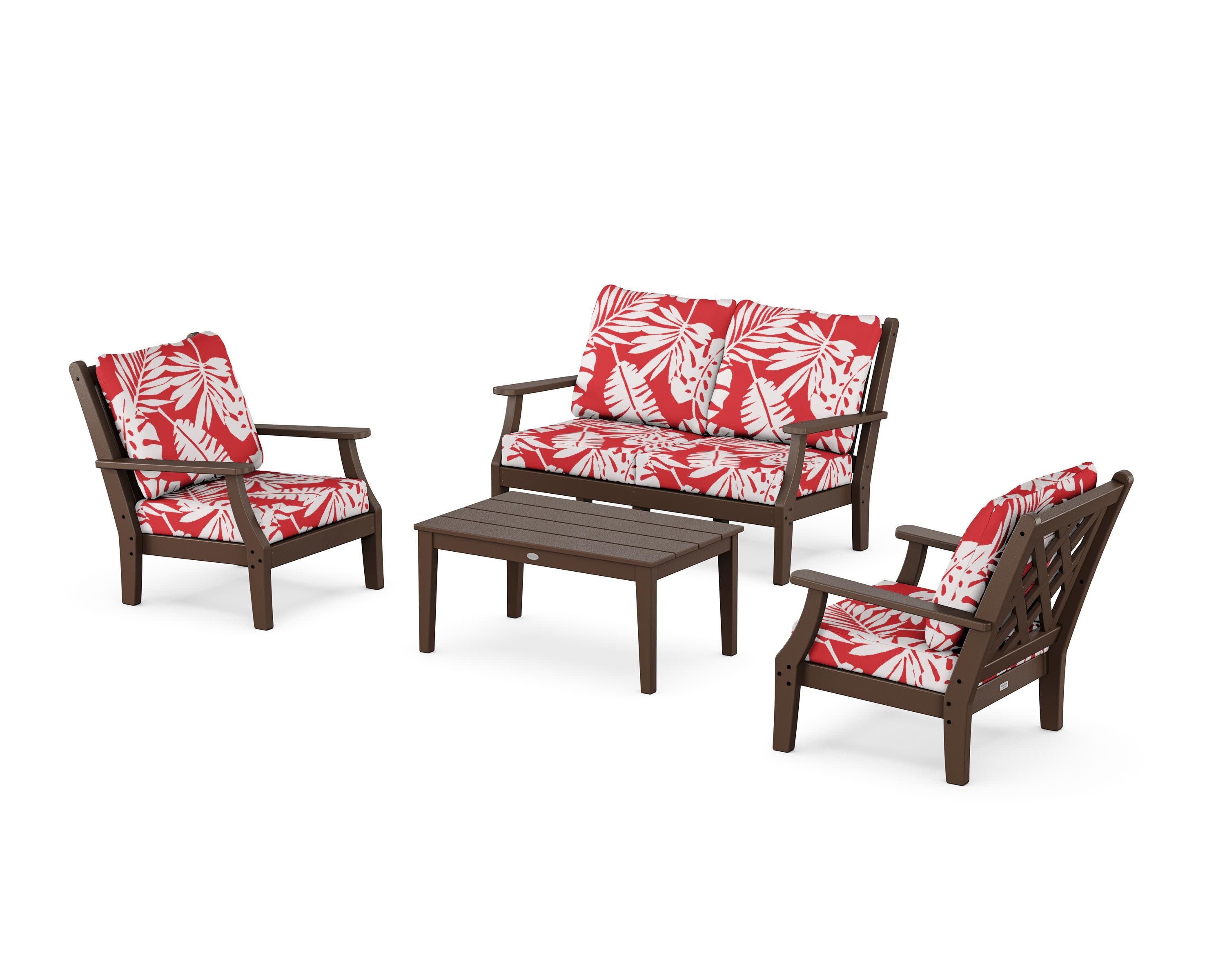 Wovendale 4-Piece Deep Seating Set with Loveseat in Mahogany / Leaf Crimson